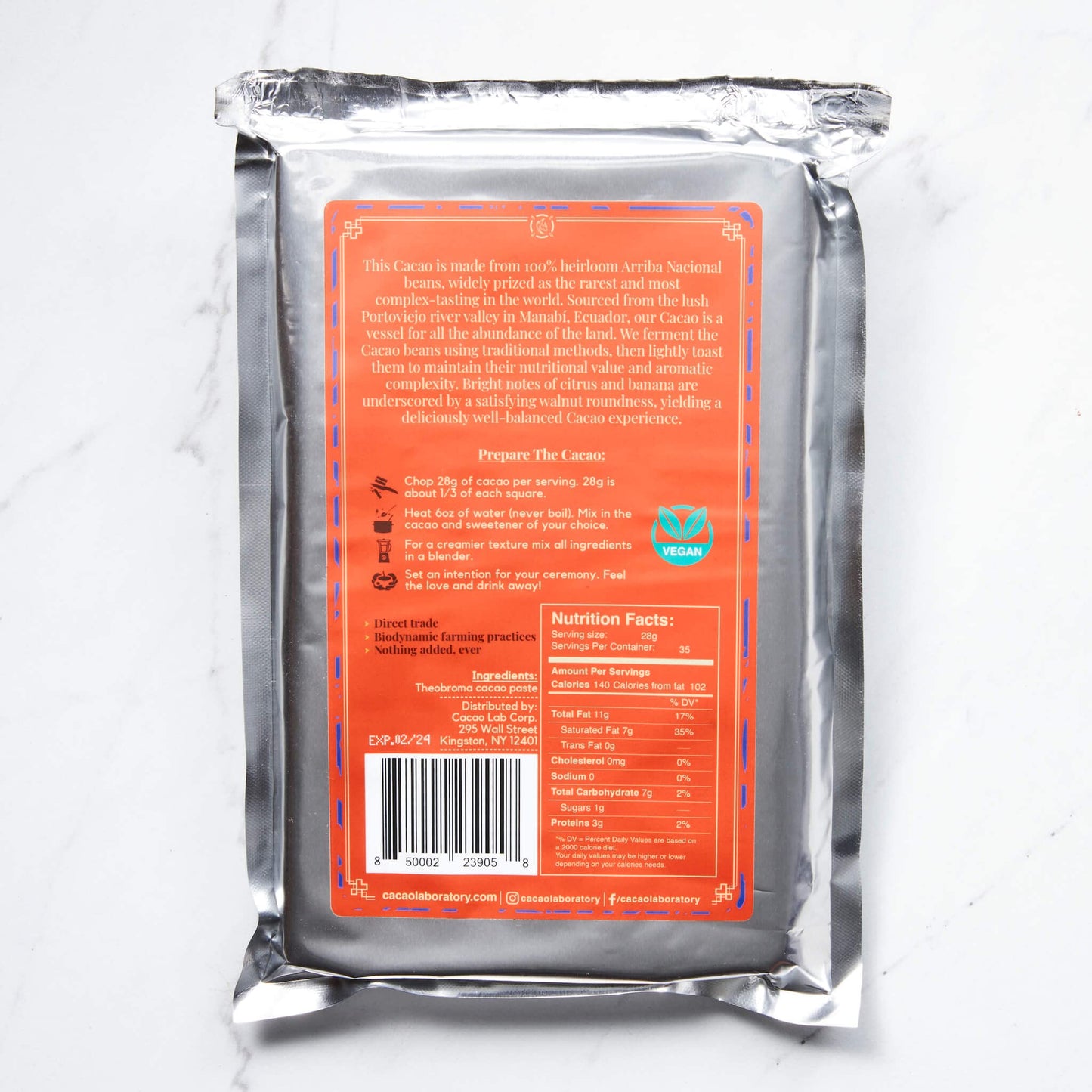 Ceremonial Grade Cacao - 100% Chocolate, Unsweetened (2.2 Lb / 35 Servings)