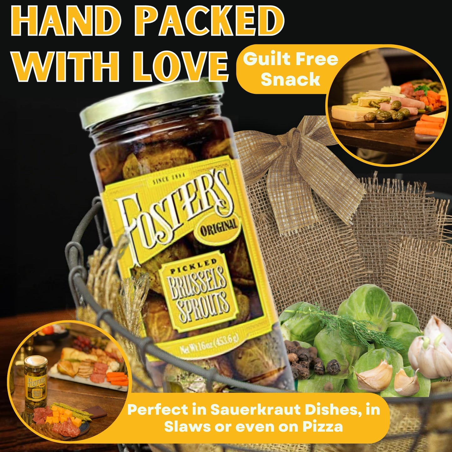 Fosters Pickled Brussel Sprouts in a Jar, Original, 16oz, 2 Pack, Traditional Pickled Vegetables Recipe for over 40 years, Low
