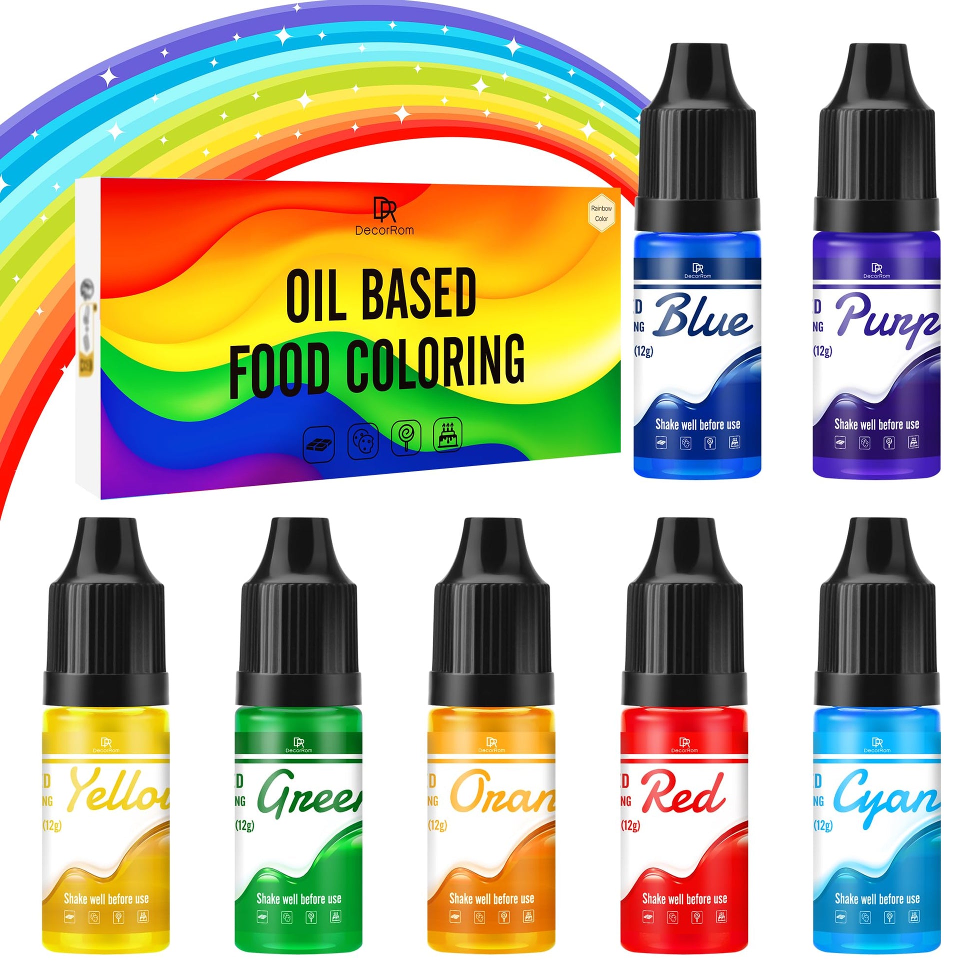 Oil Based Food Coloring - Rainbow Fat Soluble Food Coloring Set for Chocolate, Candy Melts, Buttercream, Baking - 7 Colors Upgra