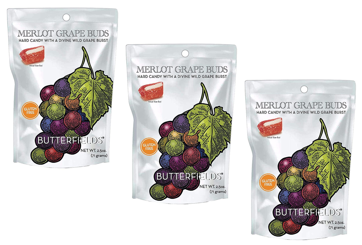 Butterfields Candy - Gourmet, Old-Fashioned Muscadine/Wine-Inspired Grape Buds Hard Candy | Gluten Free | Made With 100% Real, Pure Cane Sugar | Handcrafted In The Usa- 2.5 Oz (3-Pack)