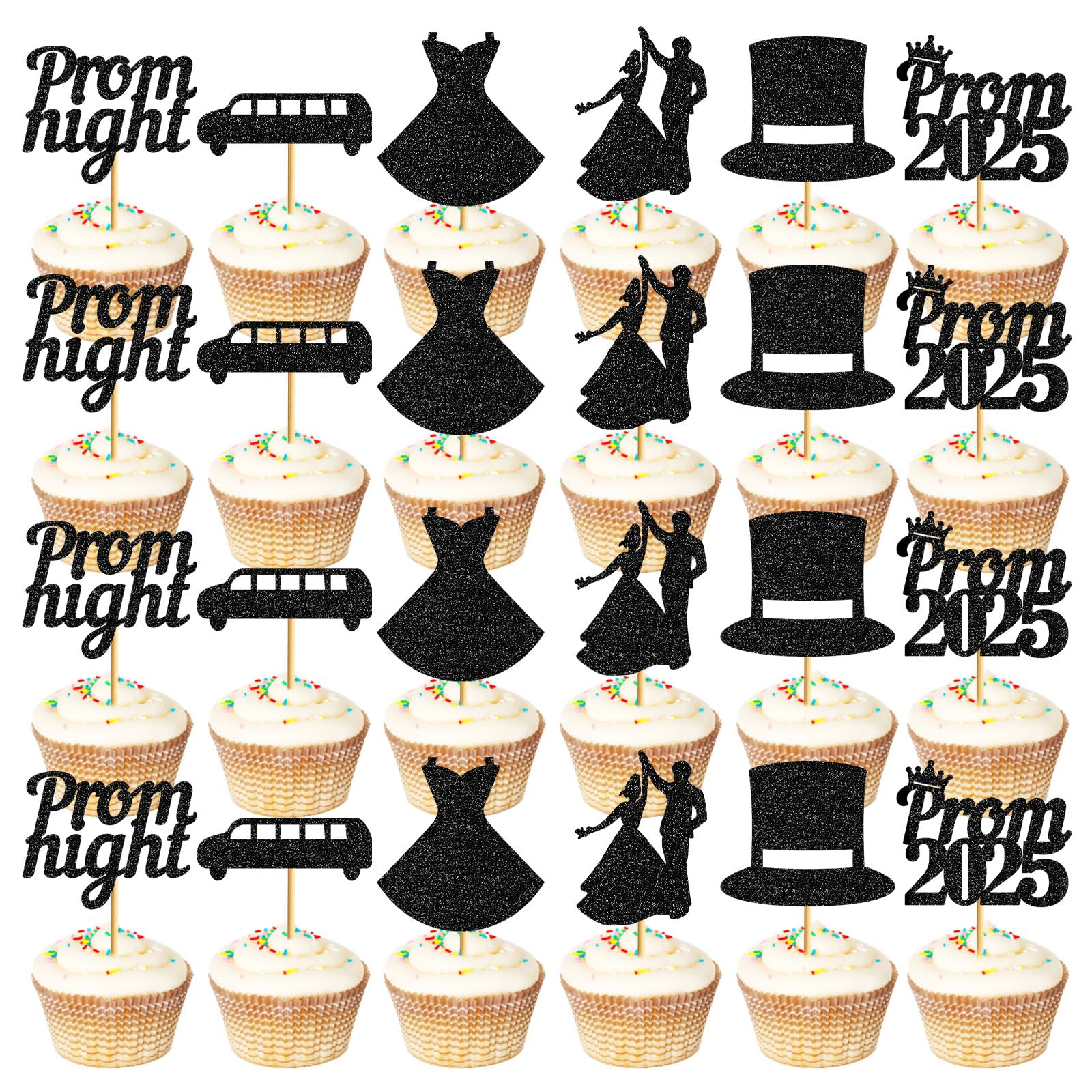 24pcs Prom Cupcake Topper Prom Decorations for Party 2025 Prom Graduation Cupcake Topper 2025 Graduation Decorations Class of 20