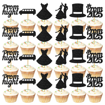 24pcs Prom Cupcake Topper Prom Decorations for Party 2025 Prom Graduation Cupcake Topper 2025 Graduation Decorations Class of 20