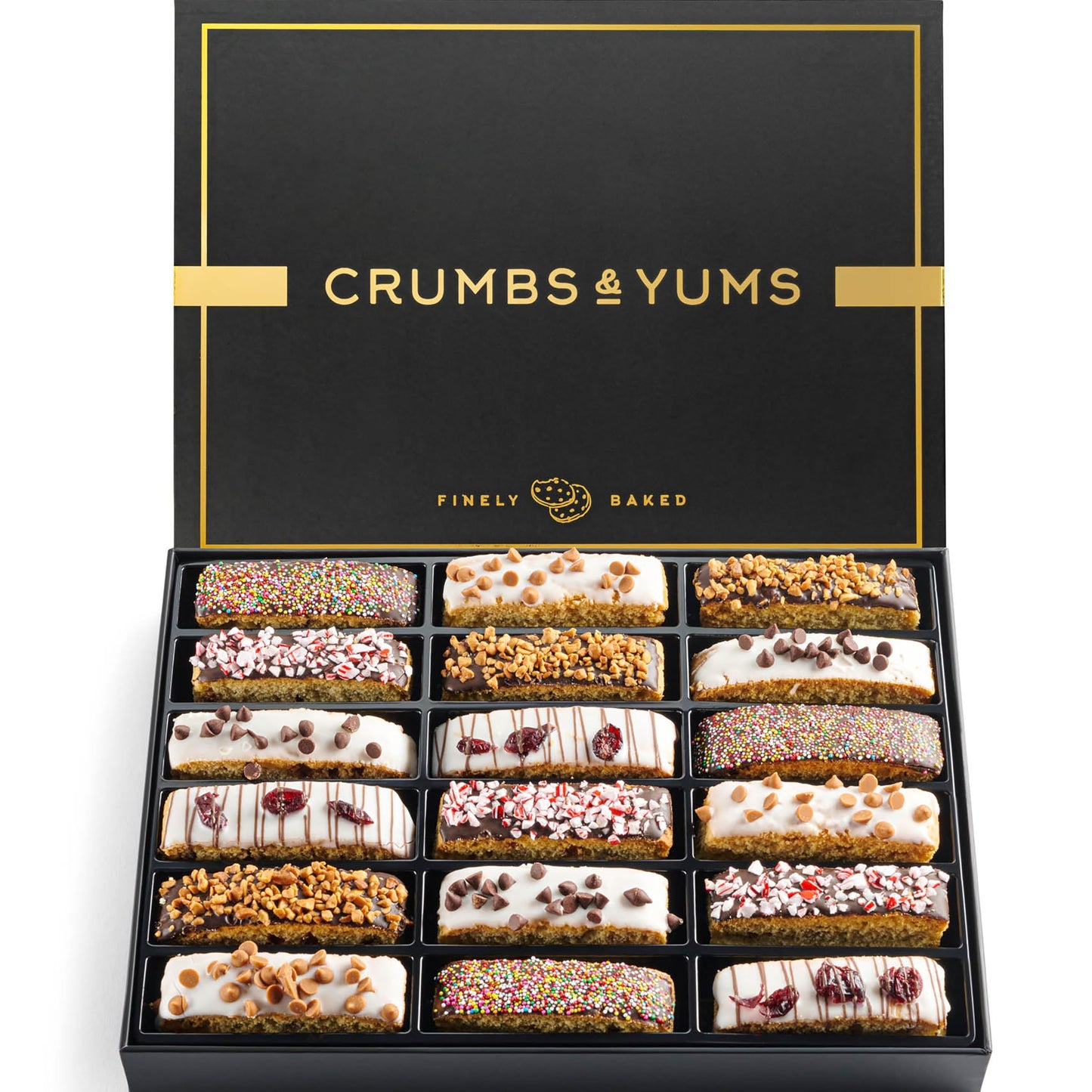 Mothers Day Cookies Gift Basket - 18 Gourmet Chocolate Covered Biscotti with Assorted Toppings - Assorted Food Gift Box for Fath