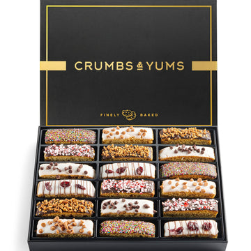 Mothers Day Cookies Gift Basket - 18 Gourmet Chocolate Covered Biscotti with Assorted Toppings - Assorted Food Gift Box for Fath