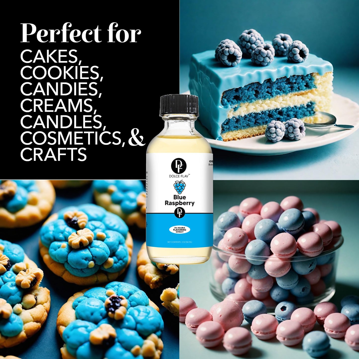 Dolce Flav Blue Raspberry Extract - 2 Ounce Oil-Soluble Multipurpose Flavoring Ideal for Candy Making, Baking, Lip Balm, and Ice