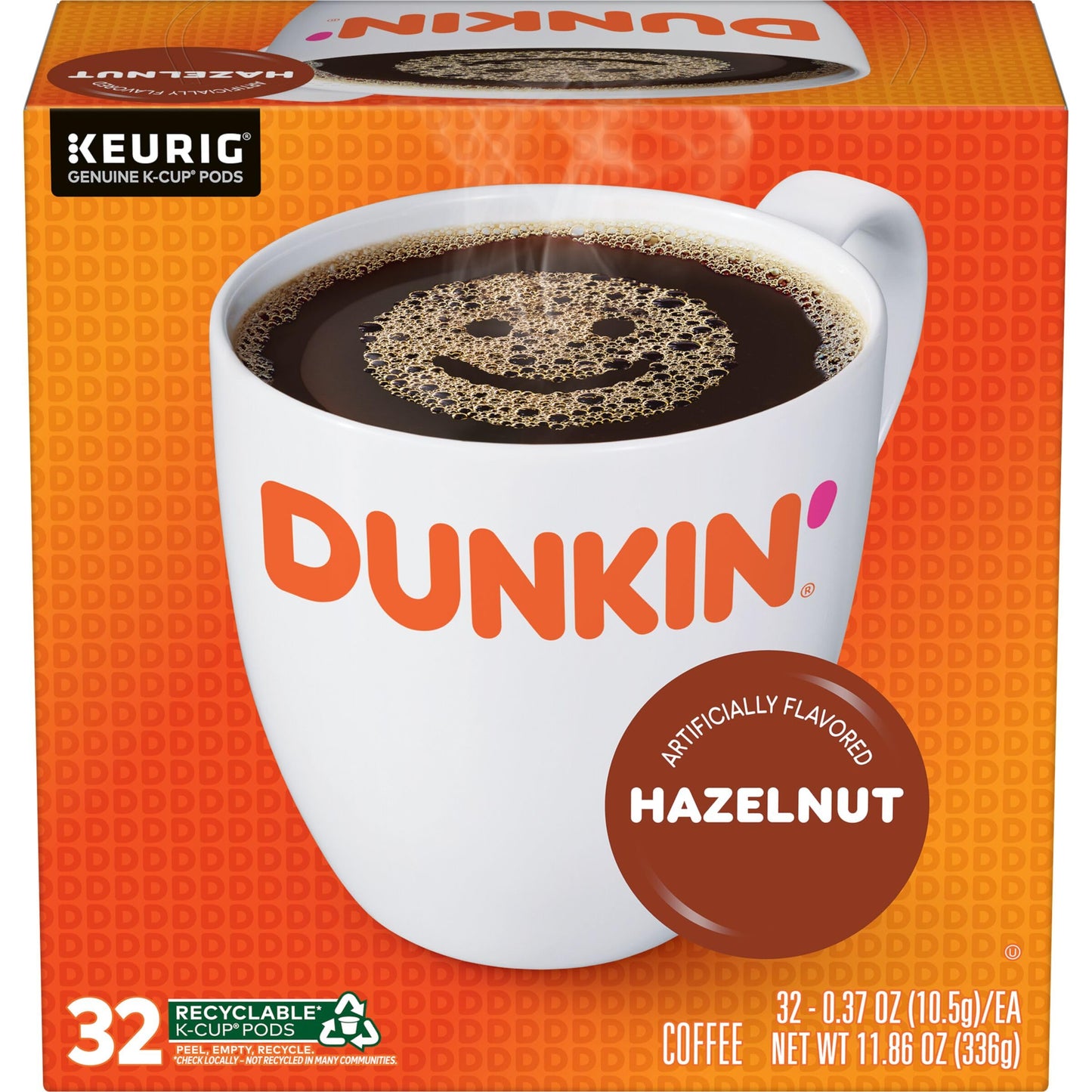 Dunkin Hazelnut Flavored Coffee, 32 Keurig K-Cup Pods
