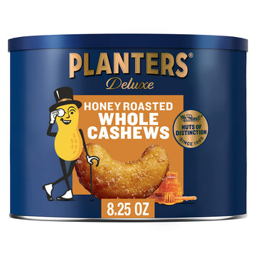 PLANTERS Deluxe Honey Roasted Whole Cashews, Sweet & Salty Snacks, 8.25oz (3 Canisters)