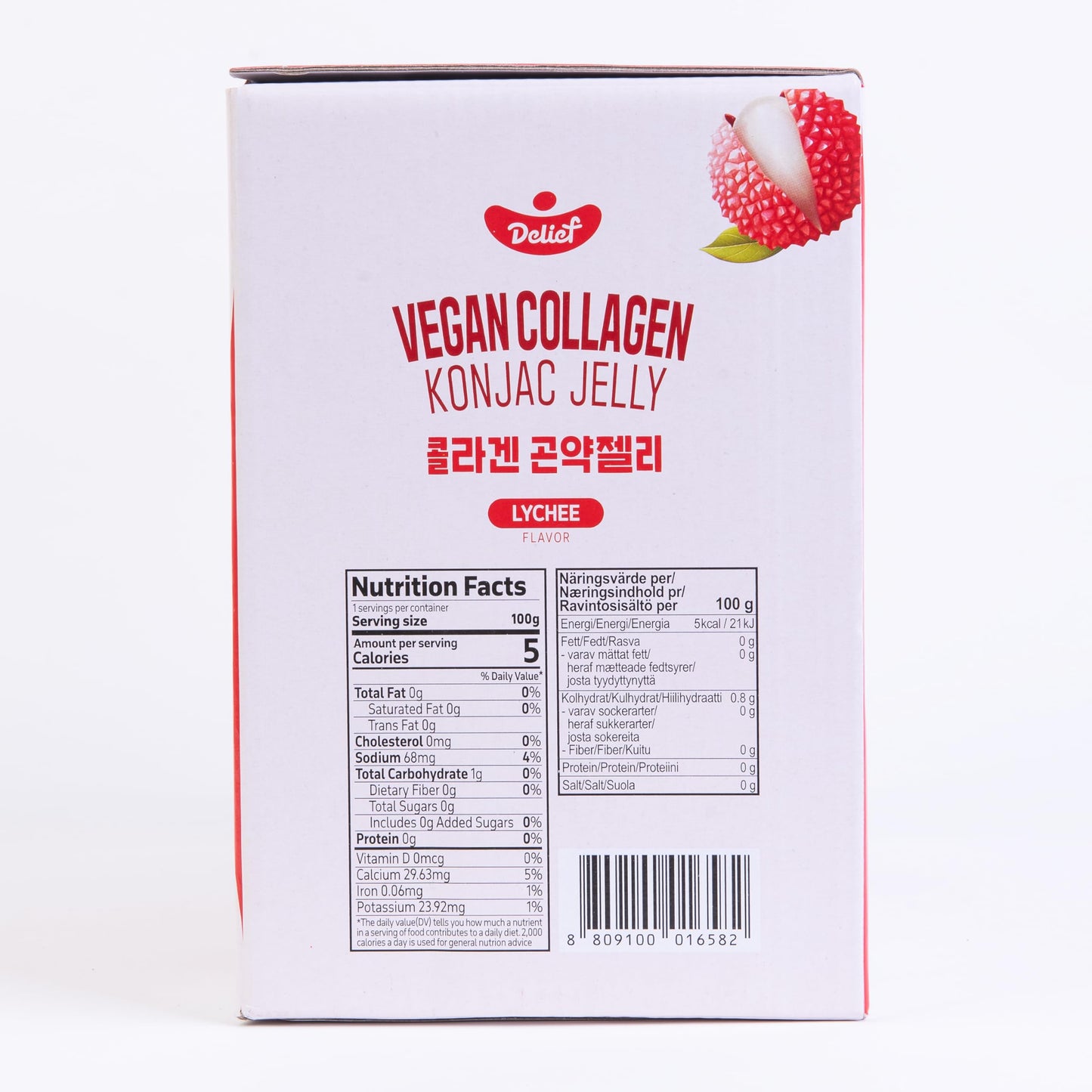 DELIEF Vegan Collagen Konjac Jelly (Lychee Flavor) 120g x 10 Packs - Low-Calorie Fruit Gel Snack, Gluten-Free, Plant-Based, 7 kc