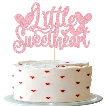 Gyufise 1Pc Little Sweetheart Cake Topper Pink Glitter Happy Valentine'S Day Cake Topper Decoration For Valentine Theme Birthday