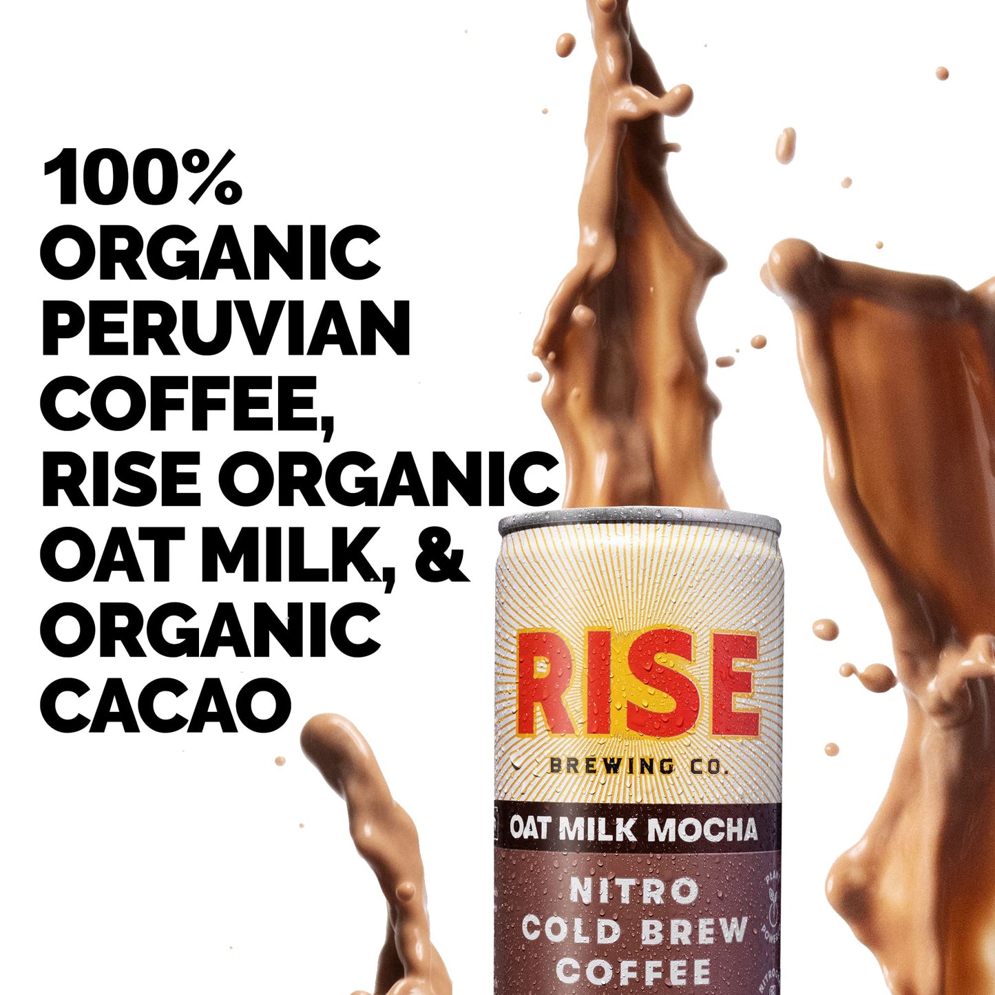 Rise Brewing Co. Oat Milk Mocha Nitro Cold Brew Latte, Vegan & Non-Dairy, Organic, Non-Gmo, Low Acidity, 7 Fl. Oz. Cans (12 Pack
