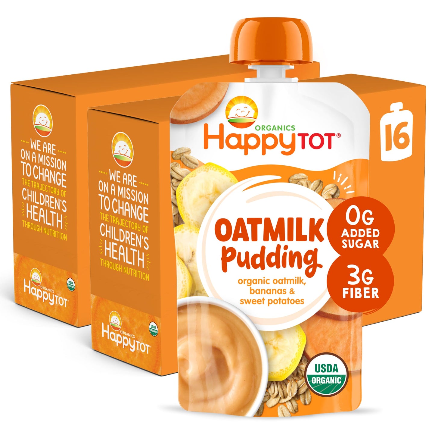 Happytot Organics Oatmilk Pudding, Dairy-Free, Stage 4 Toddler Snack, Oatmilk, Bananas & Blueberries, 4 Ounce Pouch, Pack Of 16