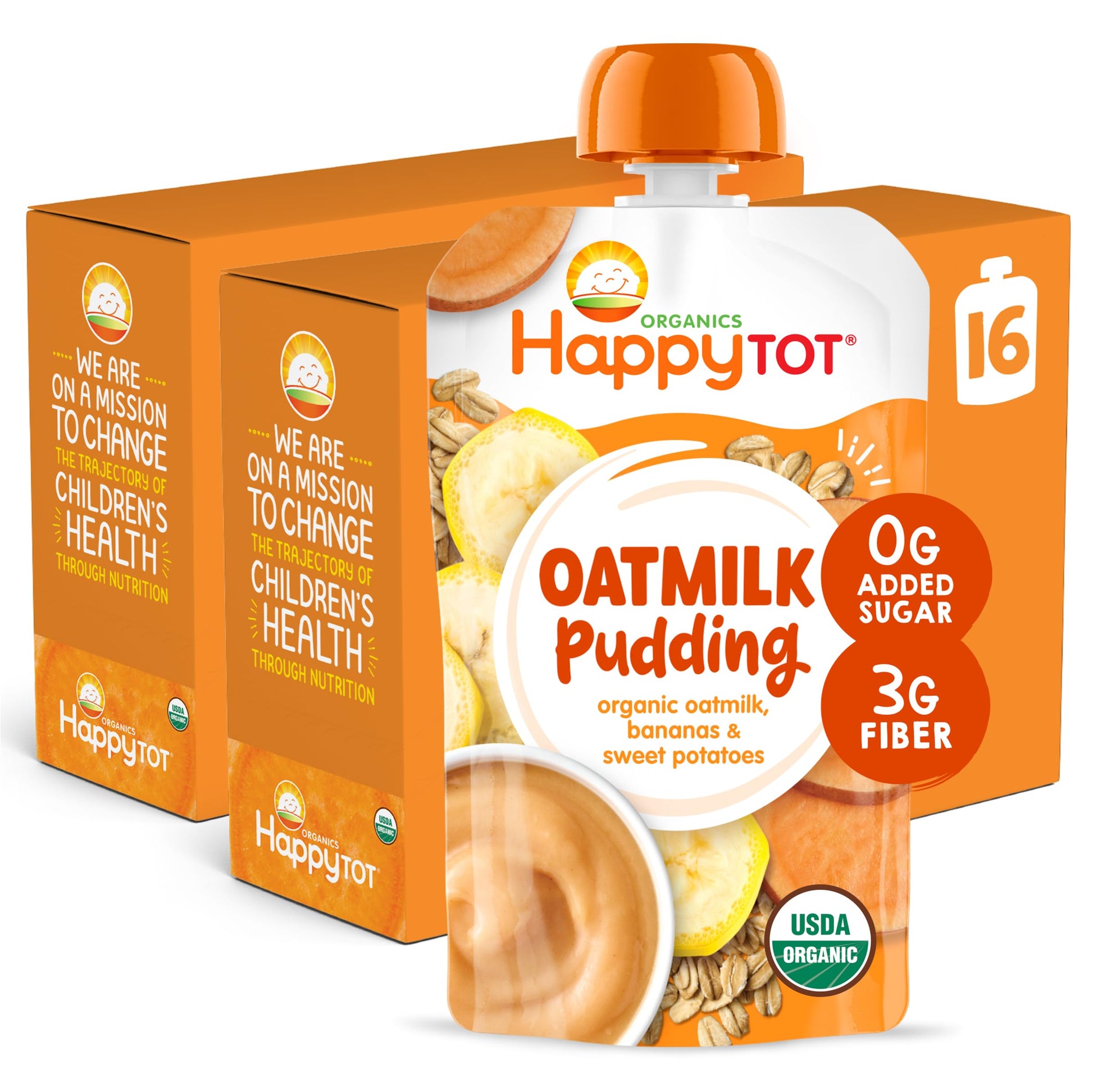 Happytot Organics Oatmilk Pudding, Dairy-Free, Stage 4 Toddler Snack, Oatmilk, Bananas & Blueberries, 4 Ounce Pouch, Pack Of 16