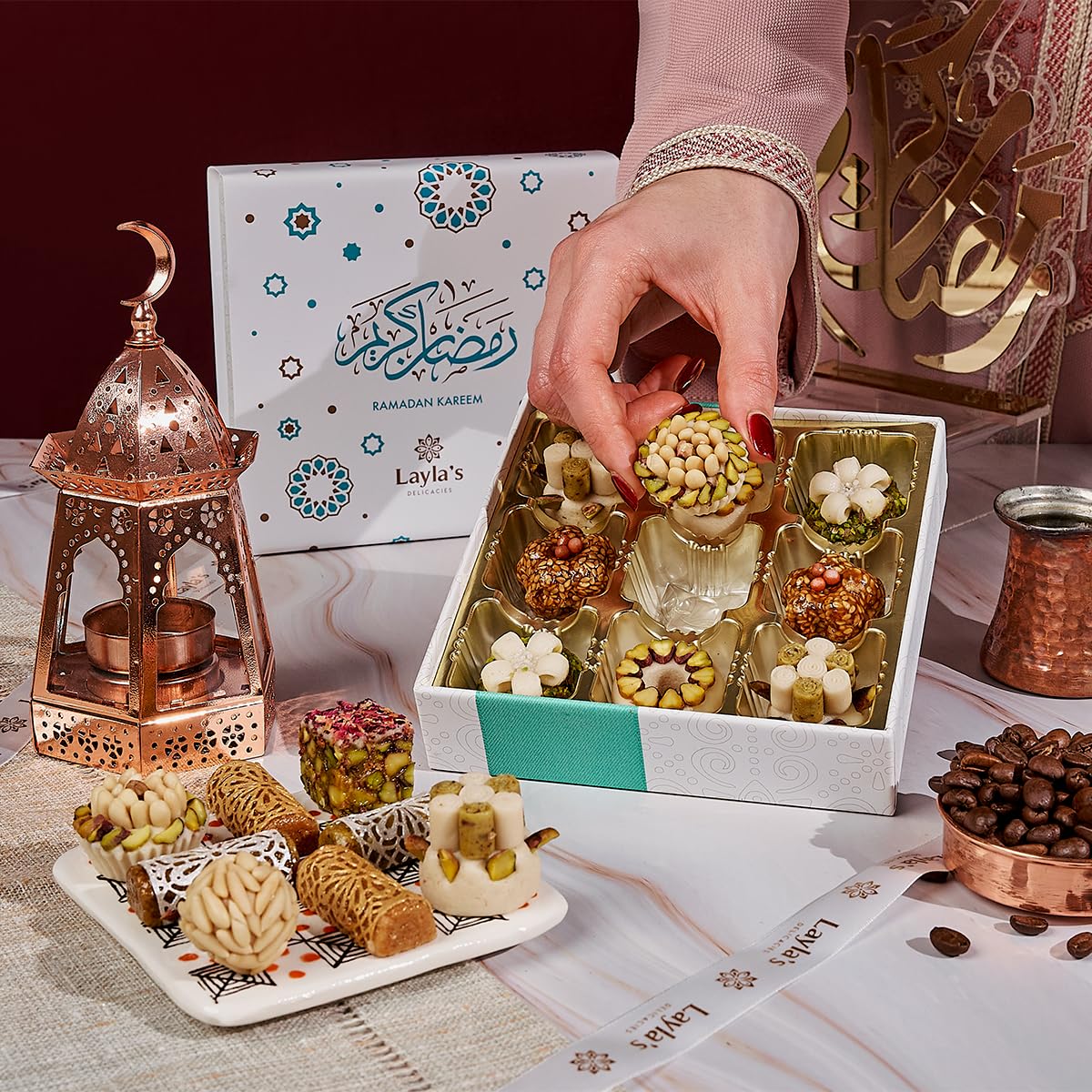 Laylas DELICACIES Mediterranean   Gift Box - 9 Bite-Size Halal, Vegetarian, Gluten Free Pastries - Ramadan Gift Box