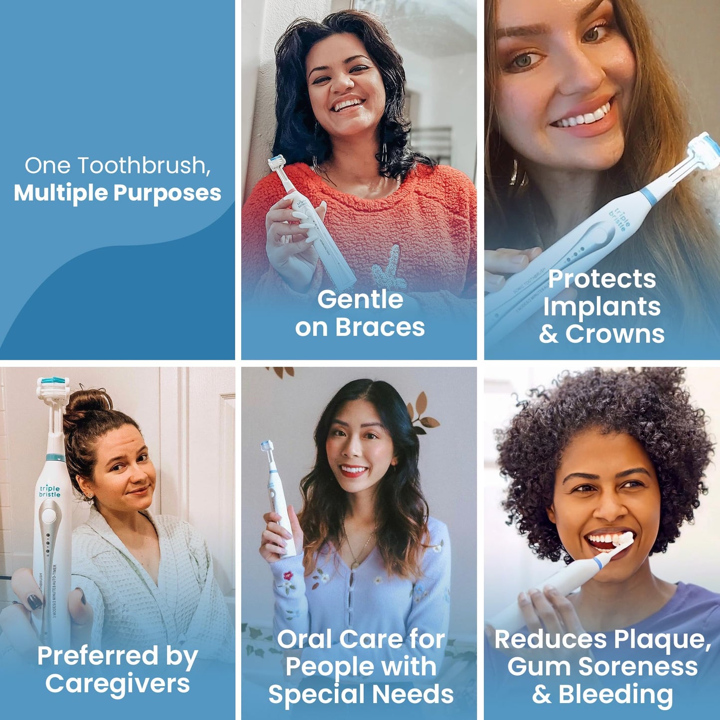 Triple Bristle Kids Sonic Toothbrush  1 Pack  3-Sided Brushing To Clean Teeth And Gums  Dentist Created & Approved  Fun Sticker