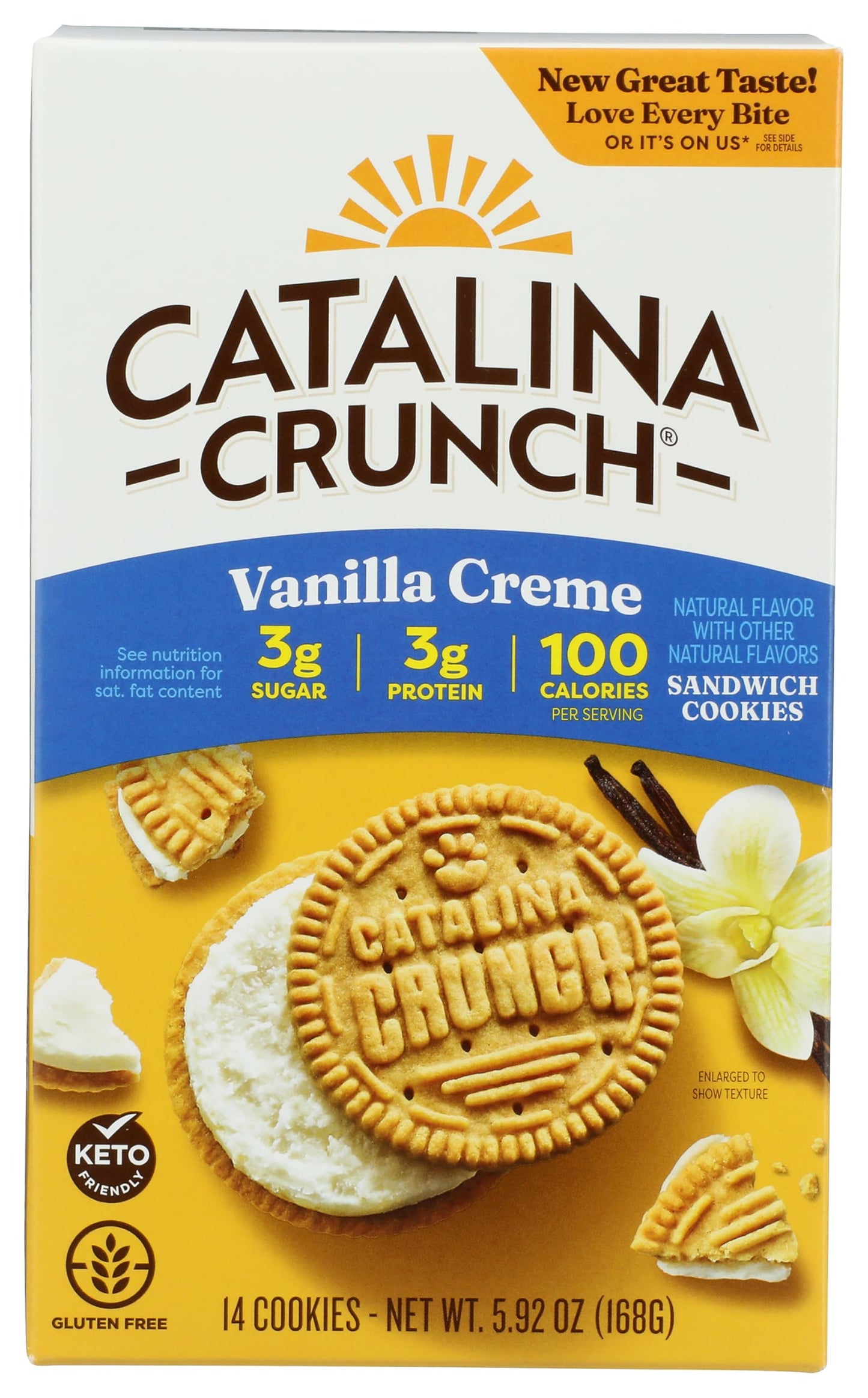 Catalina Crunch Vanilla Creme Sandwich Cookies, 5.9oz (14 cookies) | Low Carb, Low-Sugar, Keto Snacks