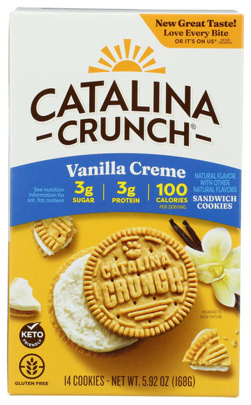 Catalina Crunch Vanilla Creme Sandwich Cookies, 5.9oz (14 cookies) | Low Carb, Low-Sugar, Keto Snacks