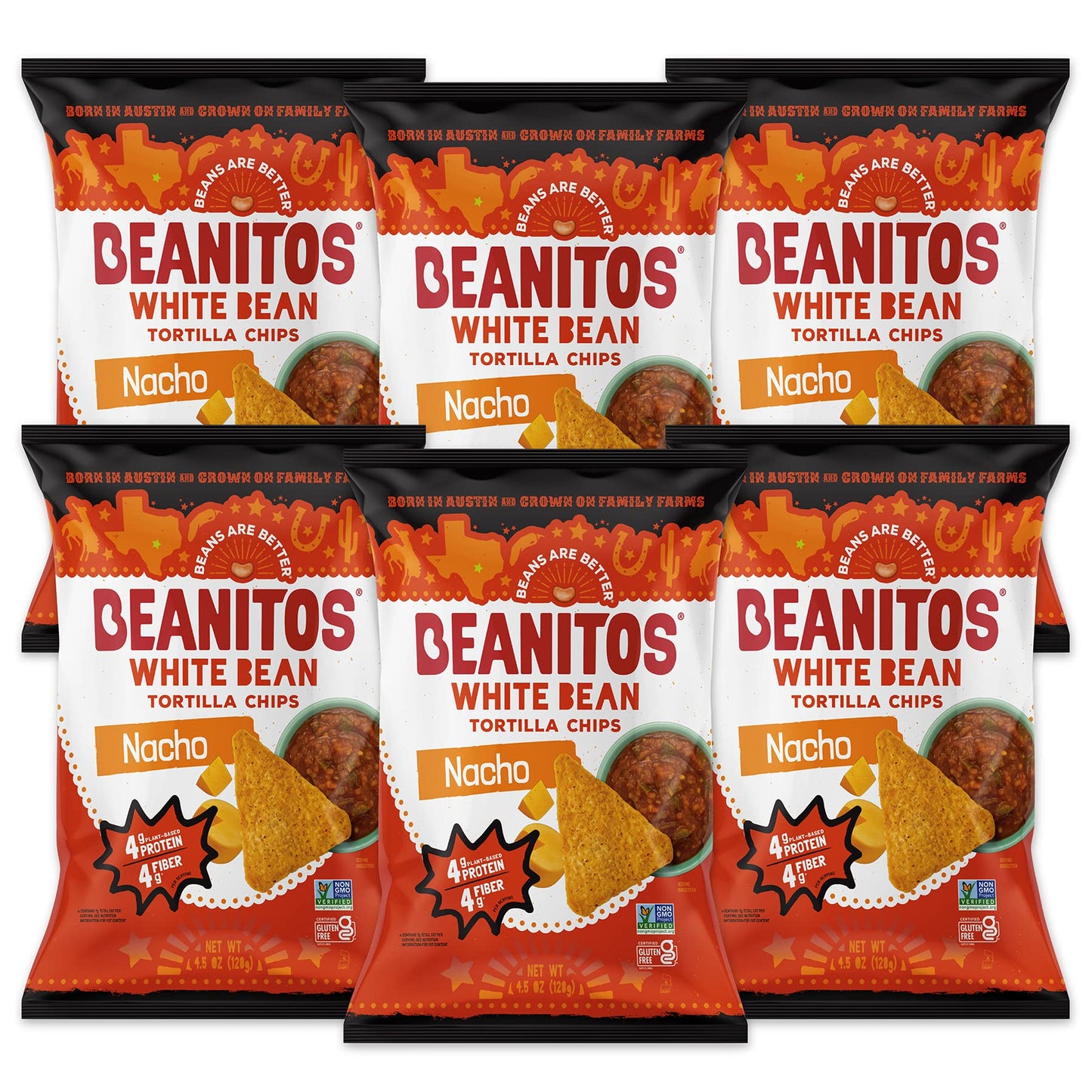 Beanitos White Bean Chips - Nacho Nation - (6 Pack) 4.5 oz Bag - White Bean Tortilla Chips - Vegetarian Snack with Good Source o
