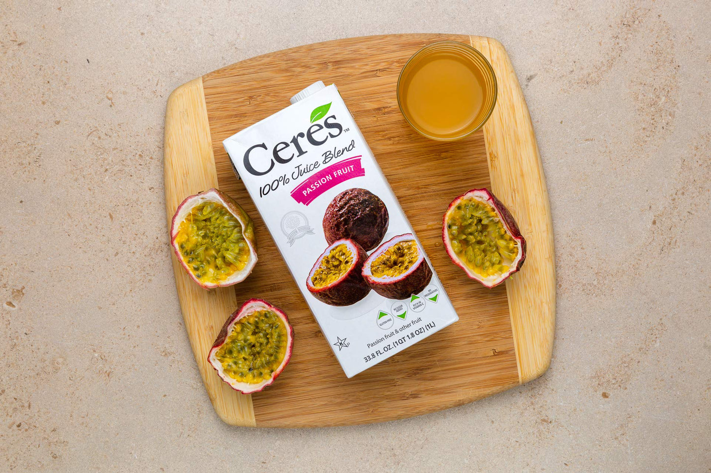 Ceres 100% All Natural Pure Fruit Juice Blend, Passion Fruit - Gluten Free, Rich In Vitamin C, No Added Sugar Or Preservatives, Cholesterol Free - 33.8 Fl Oz (2)