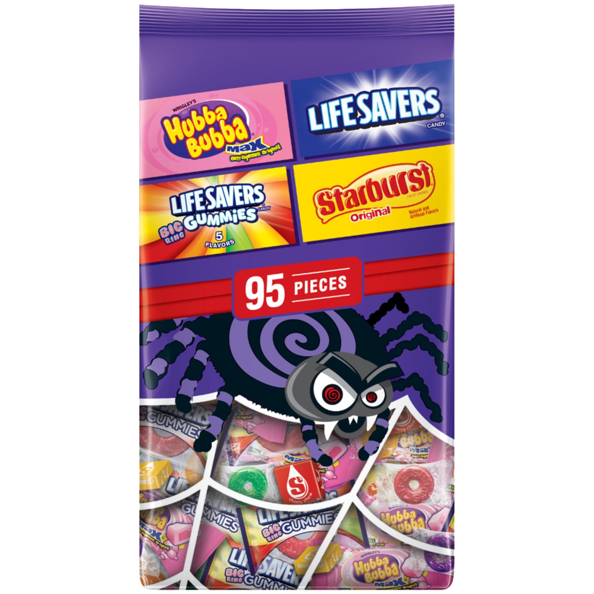 Starburst, Life Savers, Hubba Bubba & Life Savers Gummies Halloween Candy Assortment, 95 Ct Bulk Bag