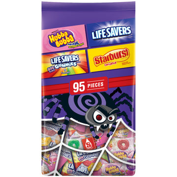 Starburst, Life Savers, Hubba Bubba & Life Savers Gummies Halloween Candy Assortment, 95 Ct Bulk Bag