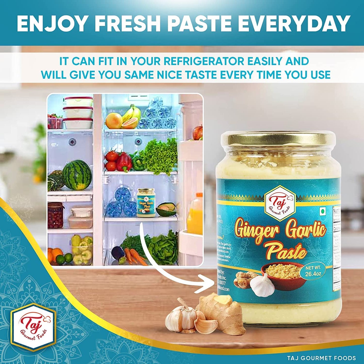 TAJ Ginger Garlic Paste | Fresh Ginger Garlic Cooking Paste | 300g (10.5oz)