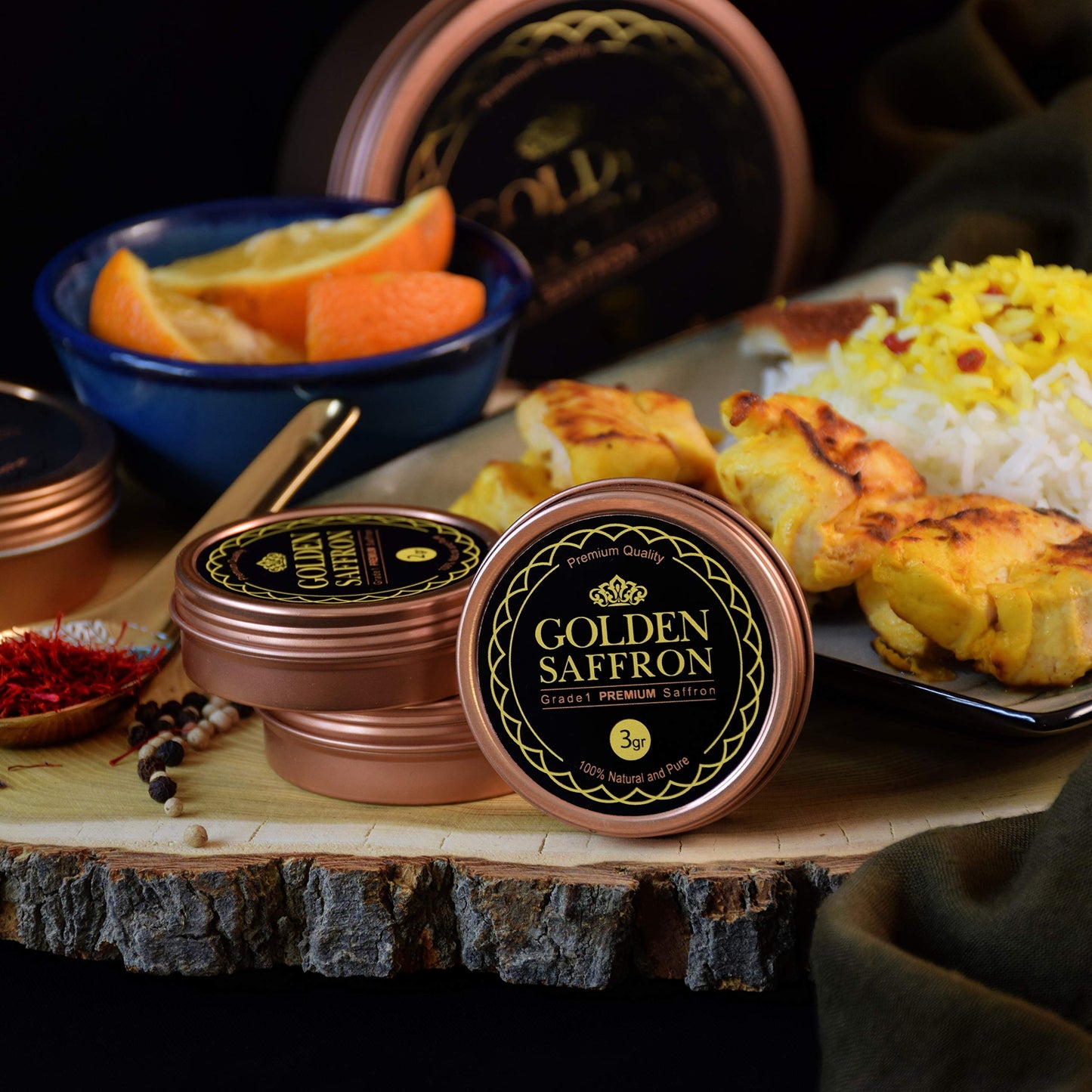 Golden Saffron, Finest Pure Premium All Red Saffron Threads, Grade A+ Super Negin, Non-Gmo Verified. For Tea, Paella, Rice, Desserts, Golden Milk And Risotto (3 Grams)