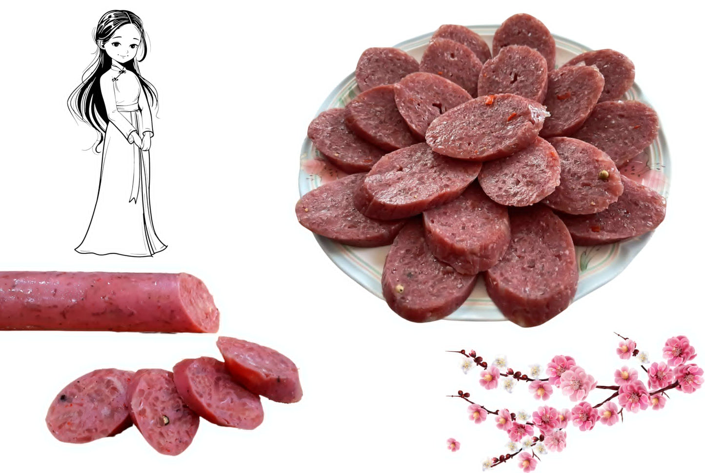 Vietnamese Beef Fermented Sausage (Nem Chua Style) - Whole 1 Lb Pack | Traditional Tangy & Savory Flavor | Ready To Eat  Protein Snack Or Appetizer (Unsliced)