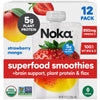 Noka Superfood Fruit Smoothie Pouches, Strawberry Mango with Brain Support, Healthy Snacks w/ 850mg Omega-3 Flax Seed, Plant Pro