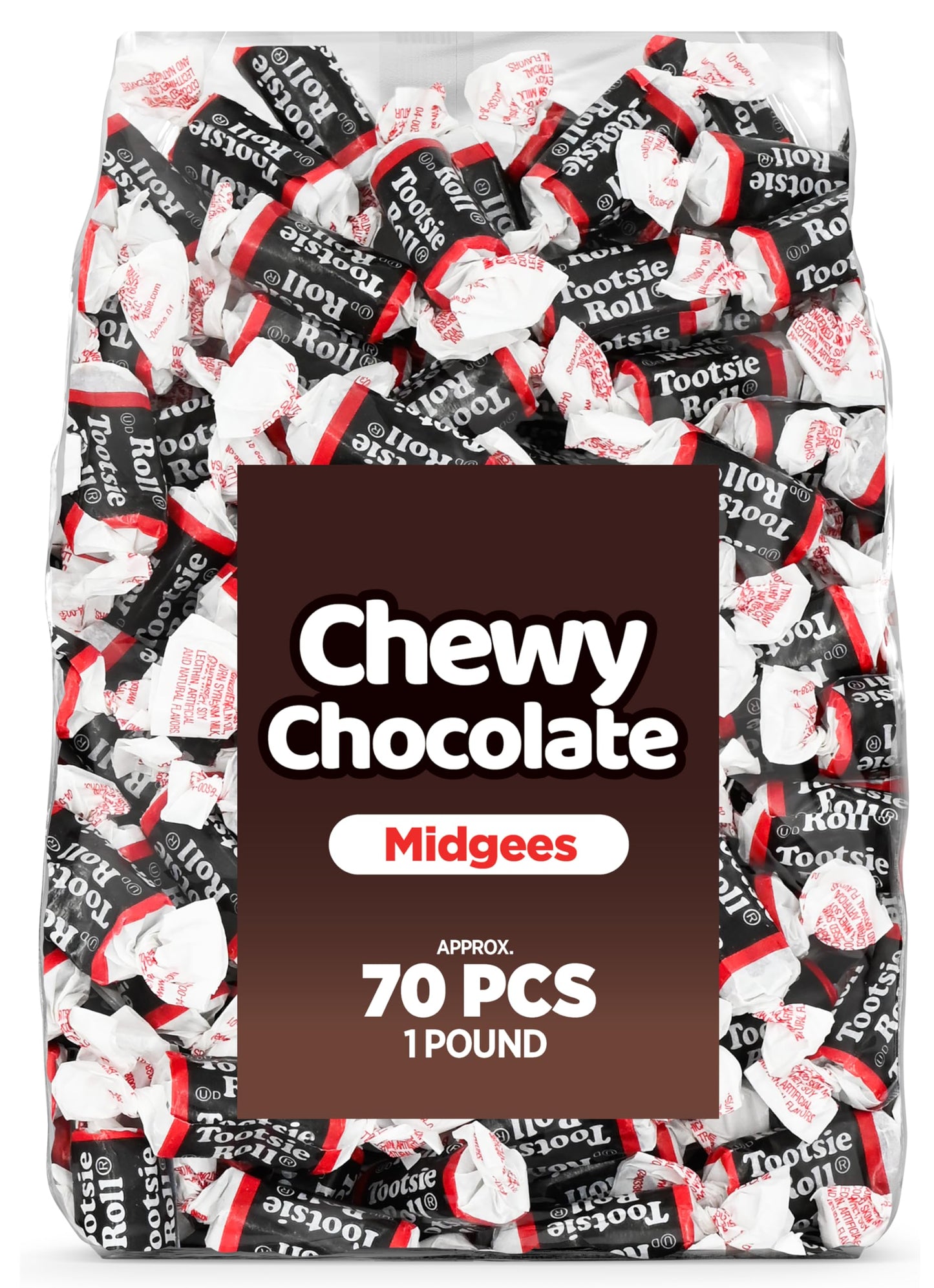 Candylish Chewy Chocolate Midgees Candy - Gluten-Free, 1 LB Bulk Bag (~70 Pcs) - Individually Wrapped   for Parties & Kids
