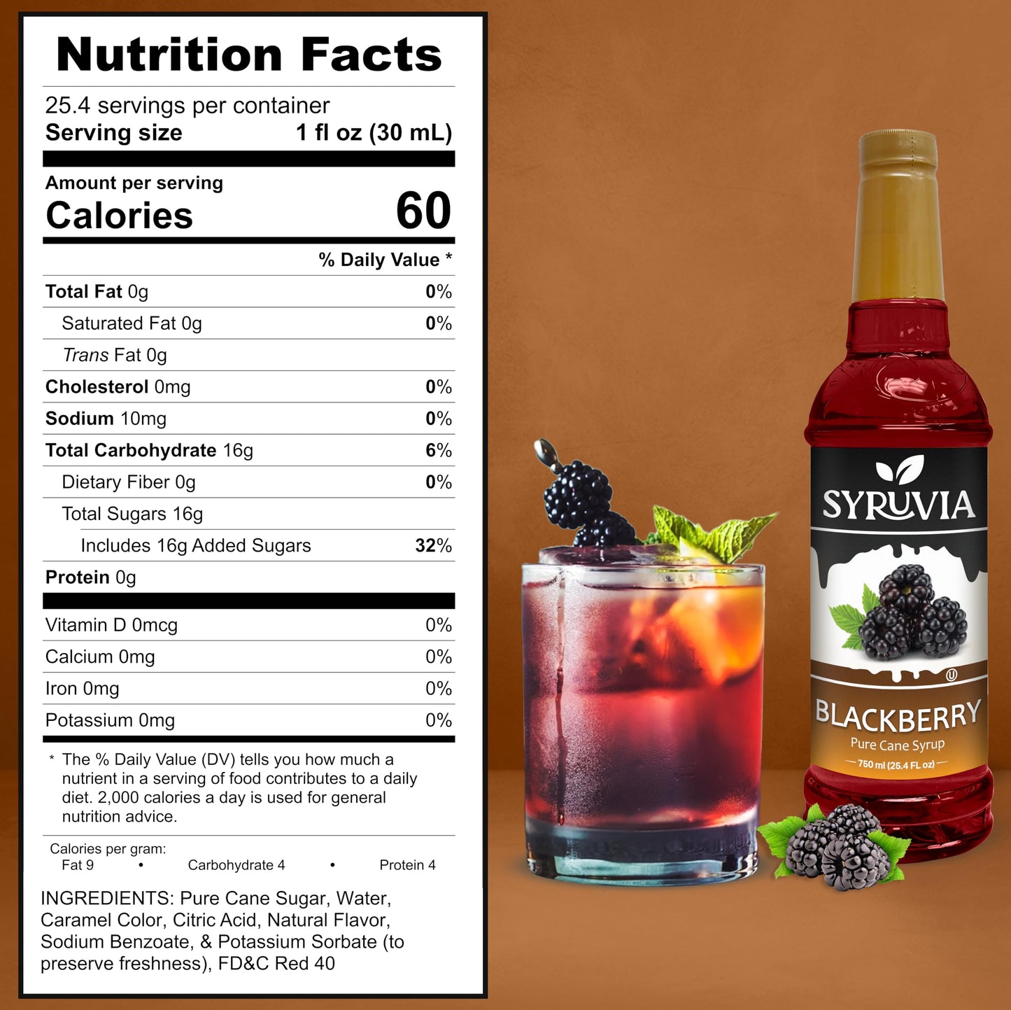 Syruvia Blackberry Syrup - Blackberry Syrup Flavor, 25.4 Fl Oz - Perfect For Cocktails, Ice Tea, Desserts, Italian Sodas, Ice An