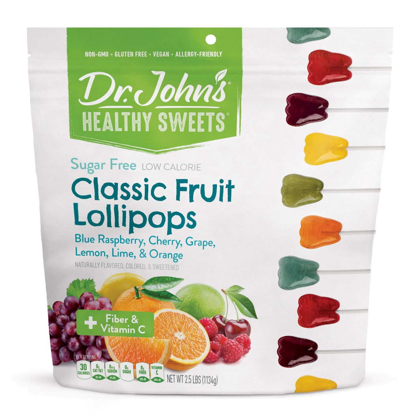 Dr. Johns Sugar Free Candy Lollipops, Low Calorie, Keto Friendly, 150 Count, 2.5 LB, Orange/Blue/Lime