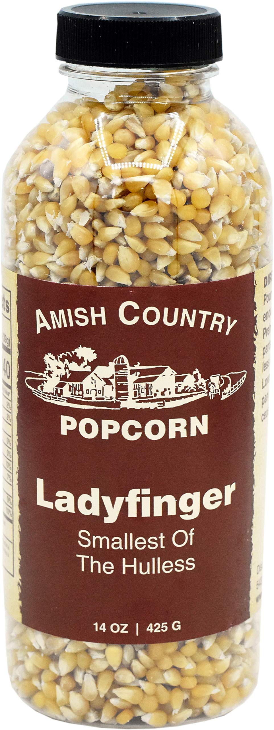 Amish Country Popcorn | 14 oz Bottle | Ladyfinger Popcorn Kernels | Old Fashioned, Non-GMO and Gluten Free (14 oz Bottle)