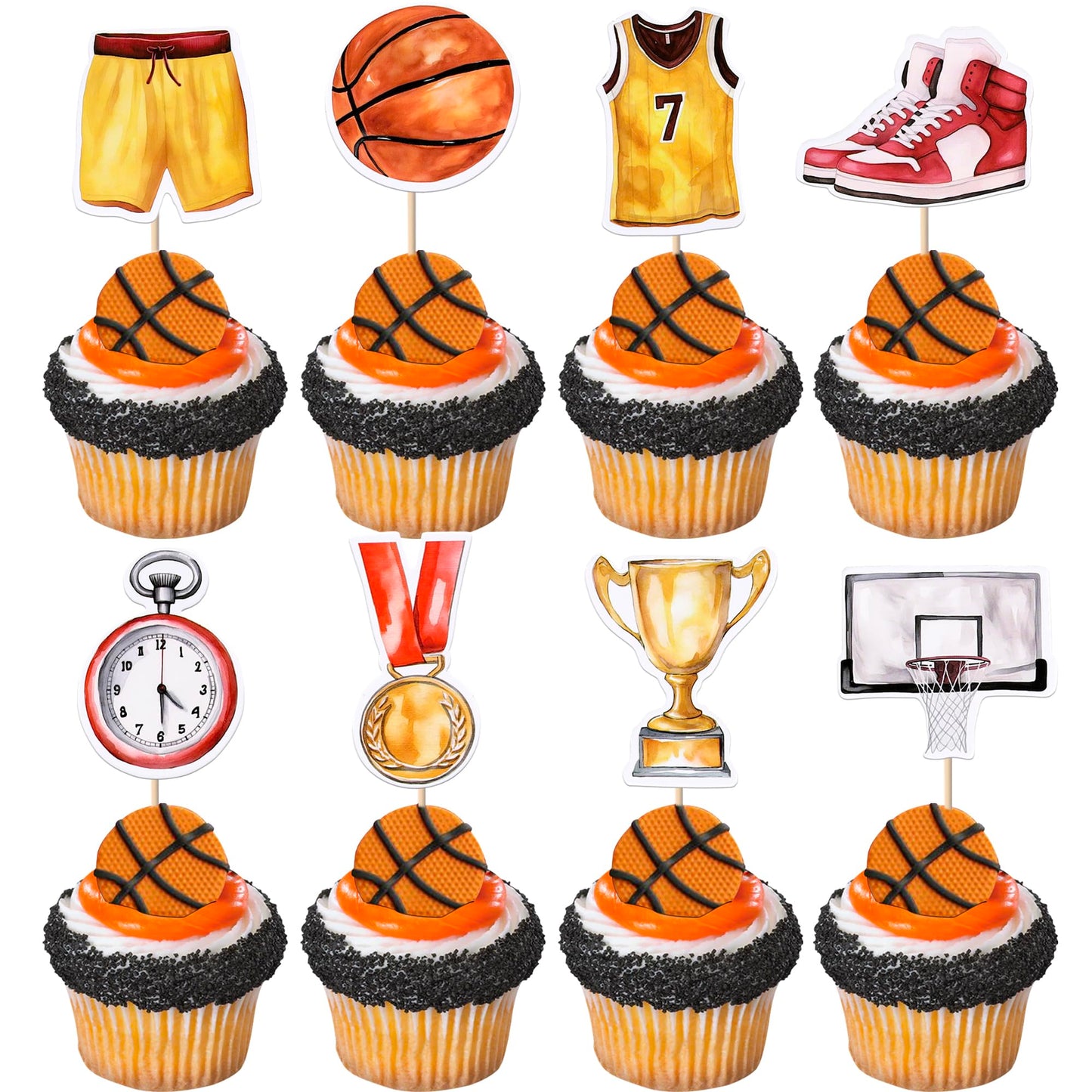Rsstarxi Cupcake Toppers - 40 Pack Basketball Theme Decorations, Paper, Design 4, Model XM810