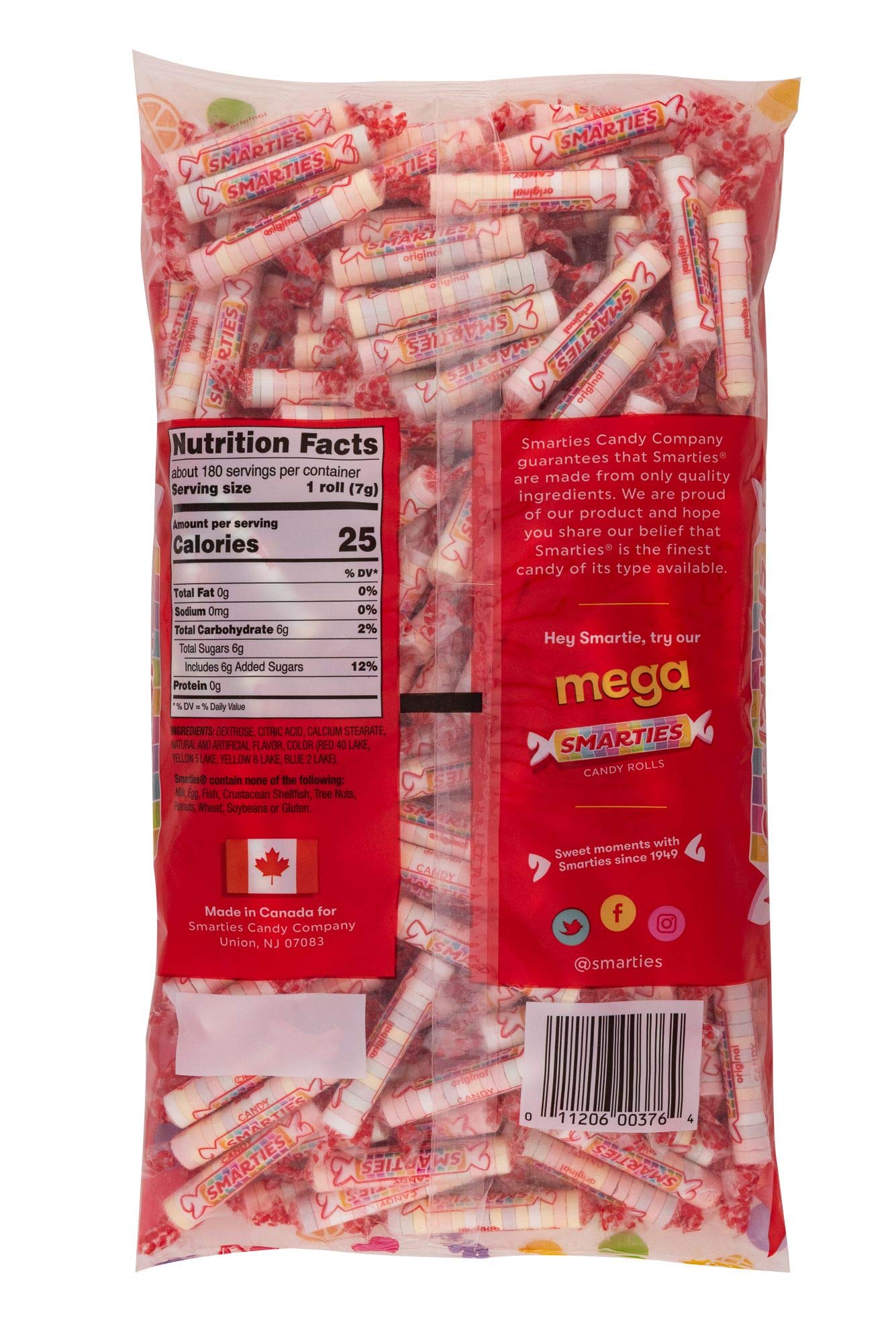 Smarties Candy Rolls, 3 Pound Bag, 180 Count,