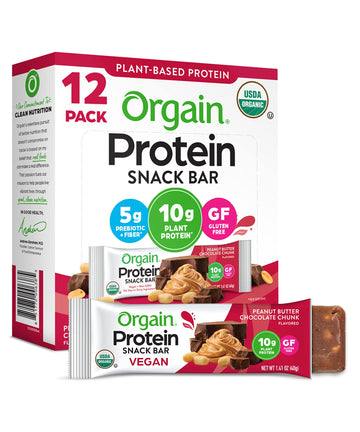 Orgain Organic Vegan Protein Bars, Peanut Butter Chocolate Chunk - 10G Plant Based Protein, Low Calorie Healthy Snacks, No Lacto