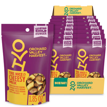 Orchard Valley Harvest Nice N Cheesy Mix, 1.85 oz (Pack of 14), White Cheddar Almonds, Cashews, Chips, Walnuts, Resealable Bag, 