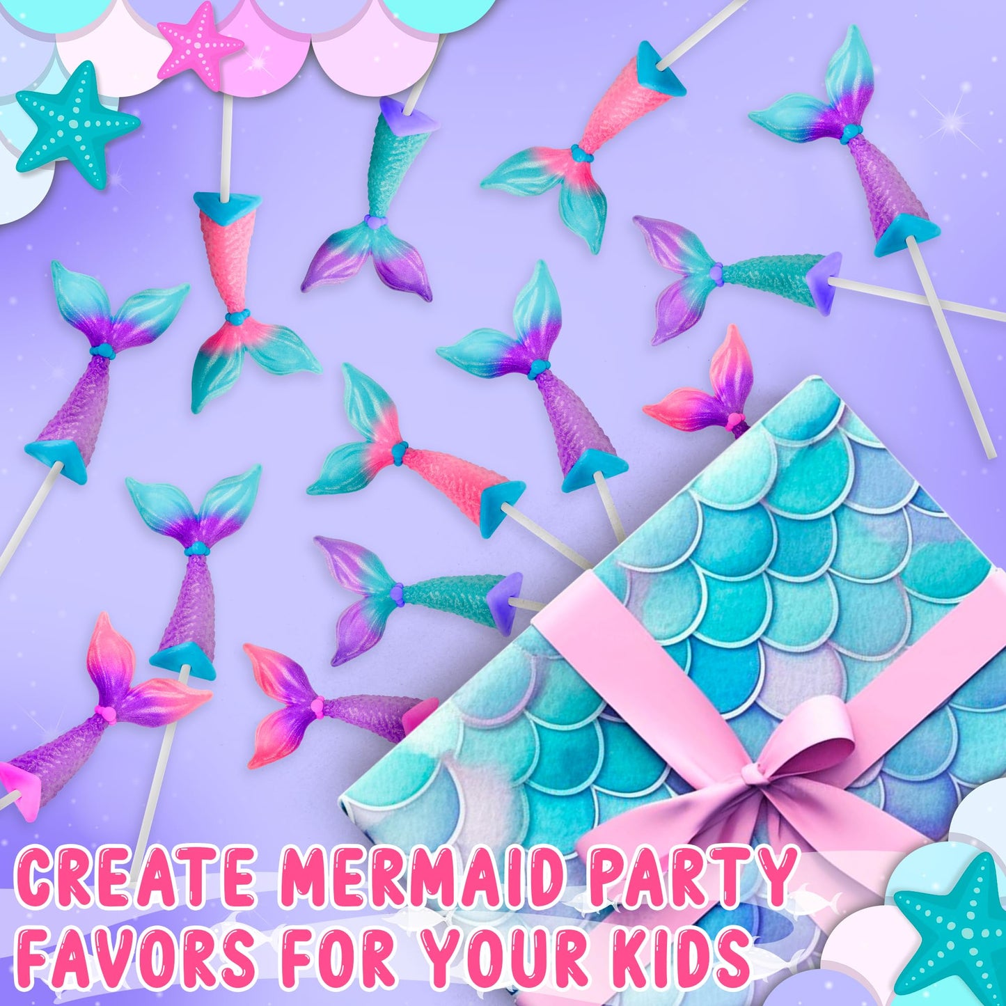 Mermaid Candy Lollipops 12Pk- Mermaid Lollipops For Party Favors & Mermaid Party Supplies - Mermaid Tail Candy & Mermaid Snacks