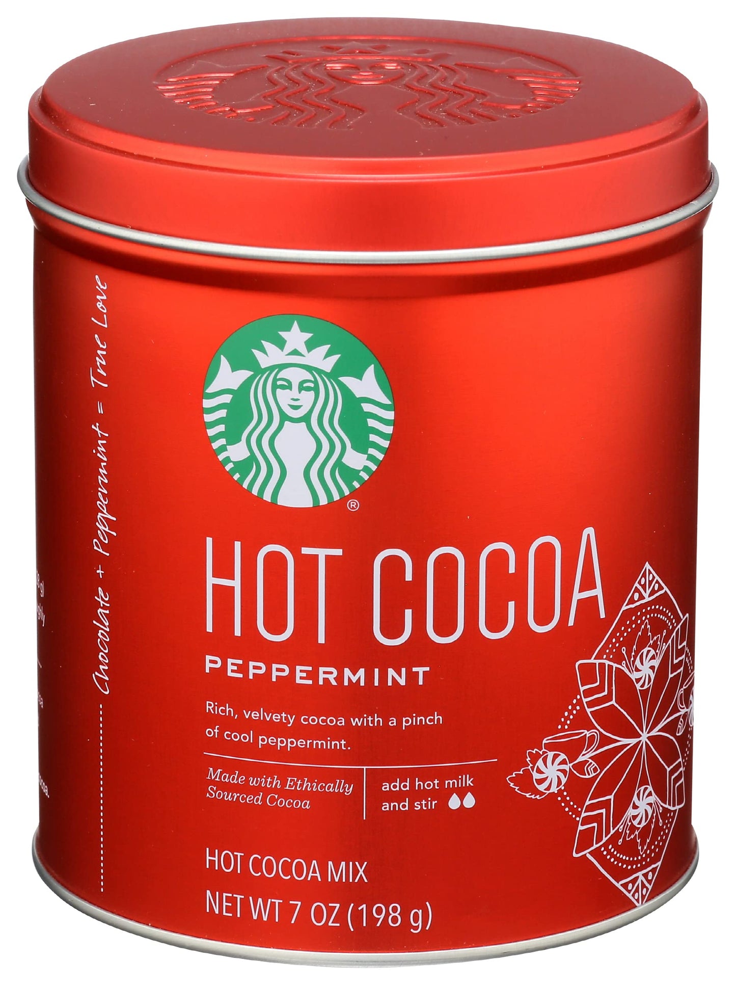 Starbucks Hot Cocoa Mix Tin, Peppermint Hot Cocoa Mix, 7-Ounce Tin (Pack Of 2)