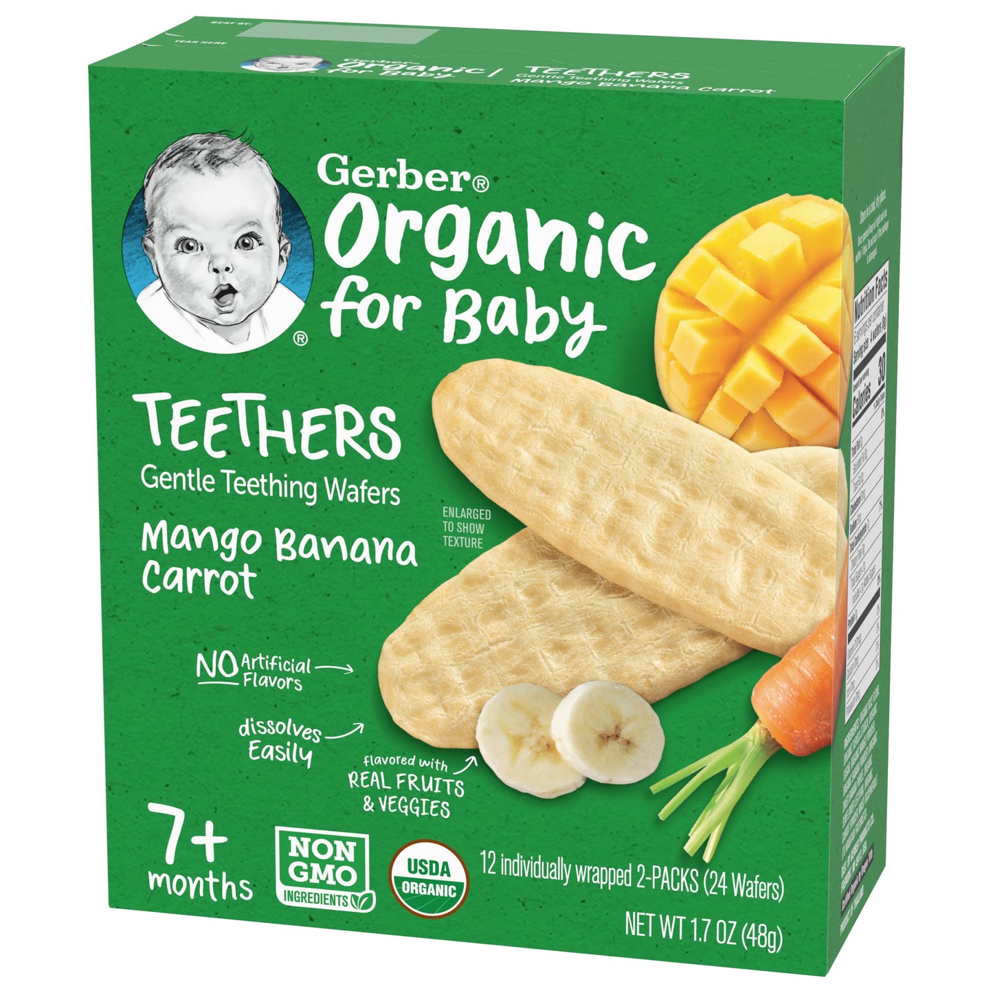 Gerber Organic For Baby Teethers, Mango Banana Carrot, Gentle Teething Wafers, Made With Non-Gmo Ingredients, 12 Individually Wr