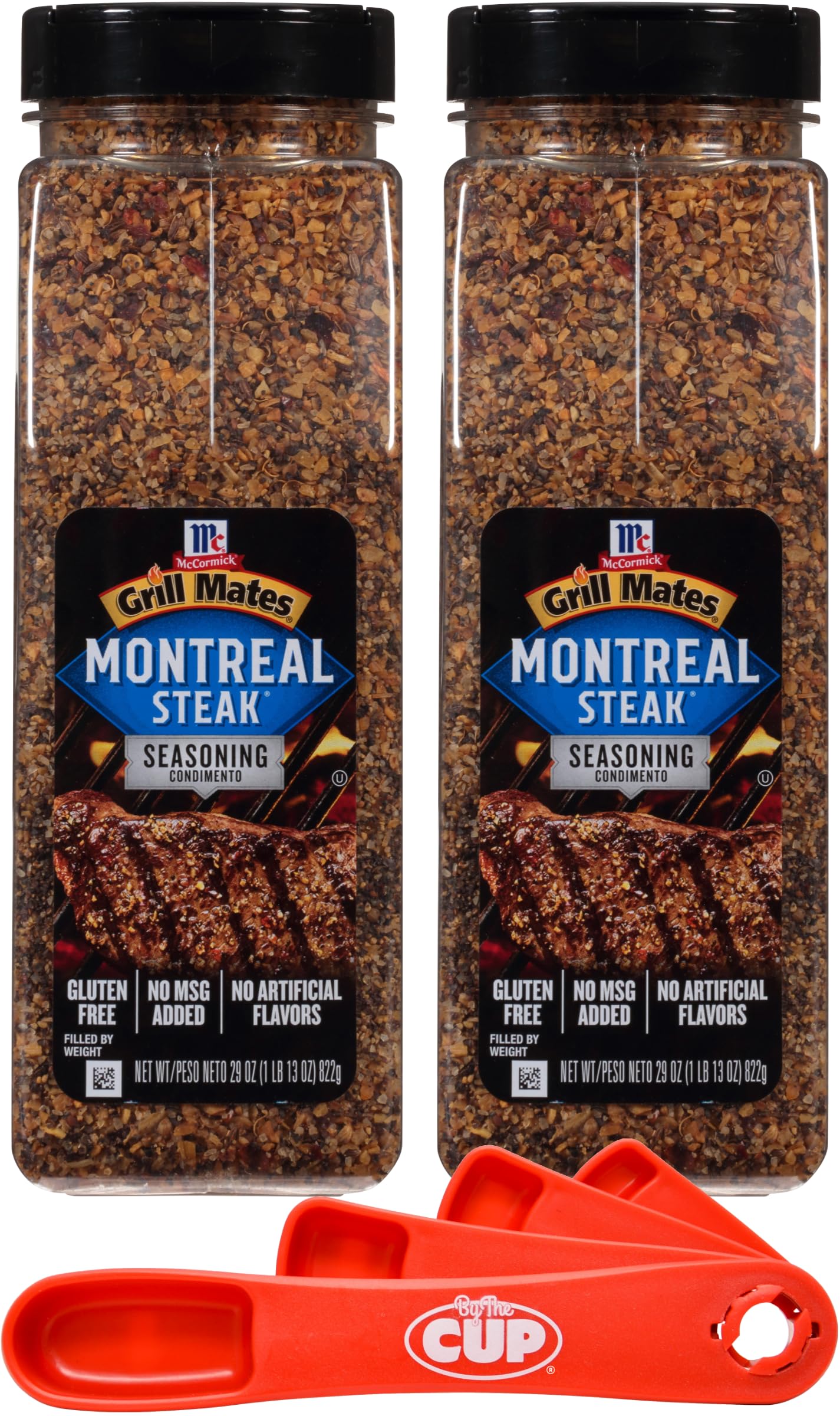 McCormick Grill Mates, Montreal Steak Seasoning, 29 oz (Pack of 2) with By The Cup Swivel Spoons