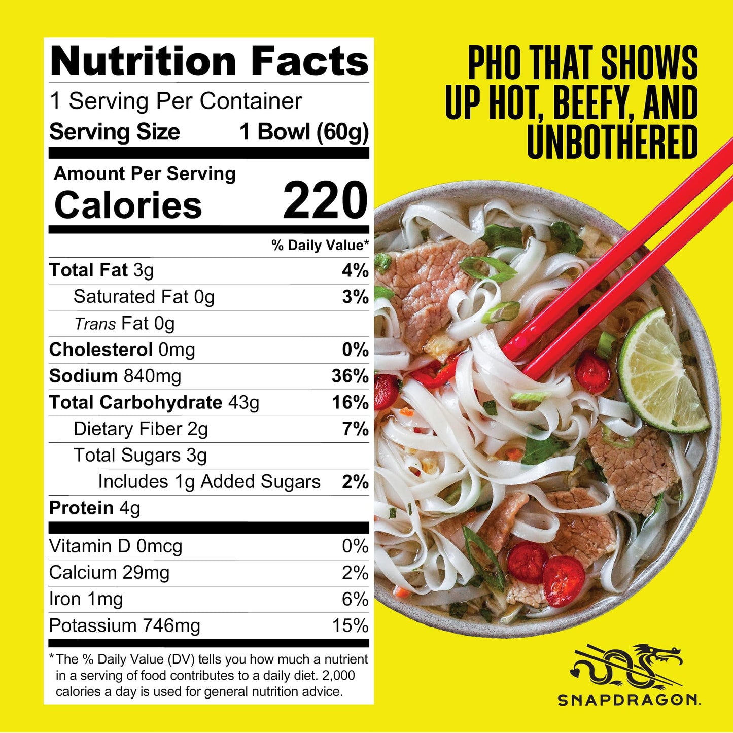 Snapdragon Beef Pho Instant Noodle Packets 4-Pack | 2.1 oz (4 Pack)