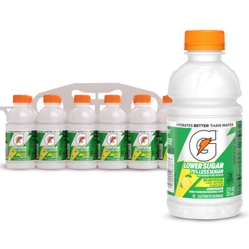 Gatorade Lower Sugar Electrolyte Sports Drink, Lemonade, 12 fl oz Bottles, (12 Pack), 75% Less Sugar, No Artificial Flavors, No 