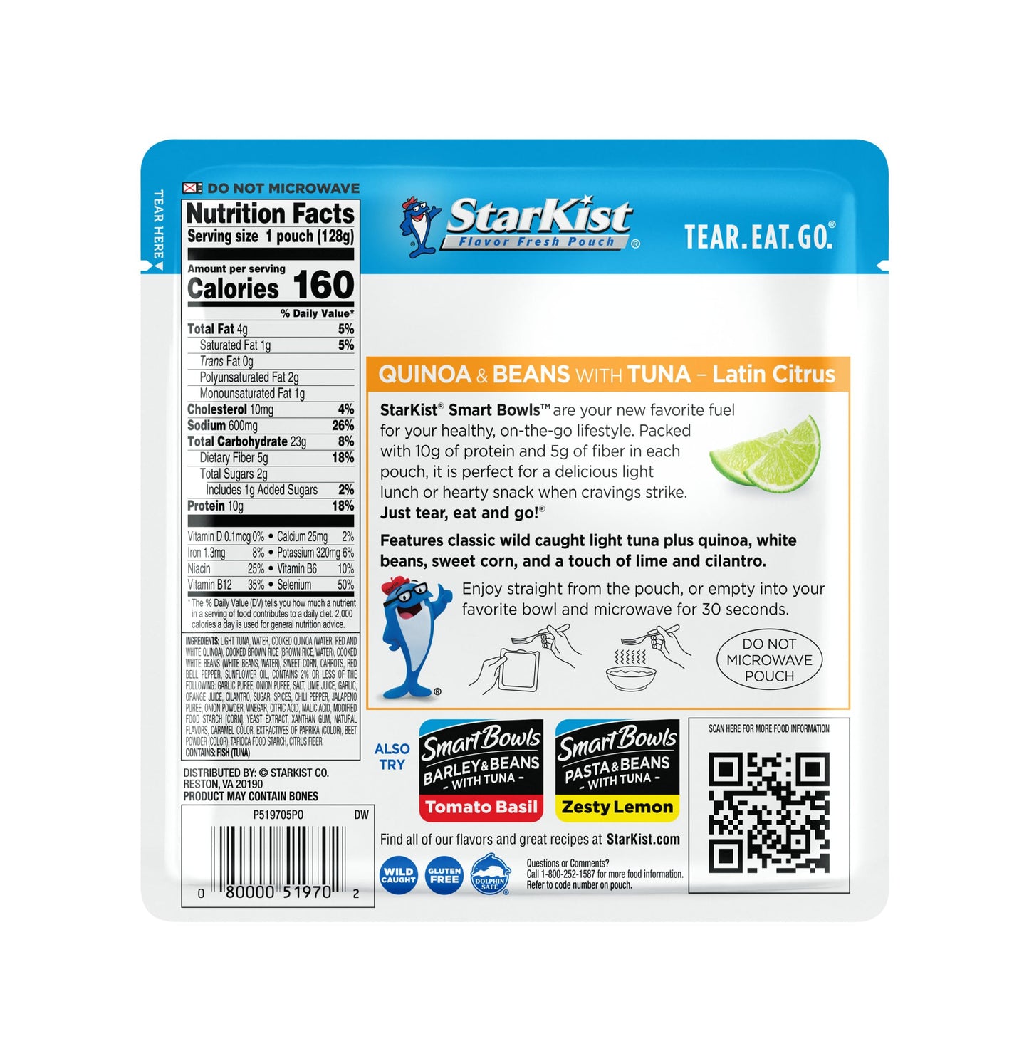 Starkist Smart Bowls Latin Citrus, 4.5 Oz Pouch (Pack Of 12) – Features Quinoa & Beans With Wild Caught Tuna