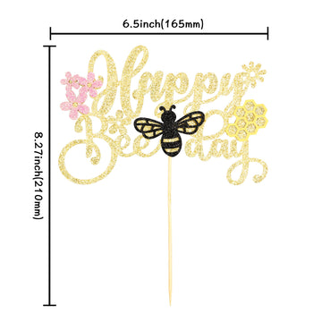 1 Pack Happy Bee Day Cake Topper Black Glitter Bumble Bee Theme Cake Pick Decorations For Baby Shower Kids Birthday Party Suppli