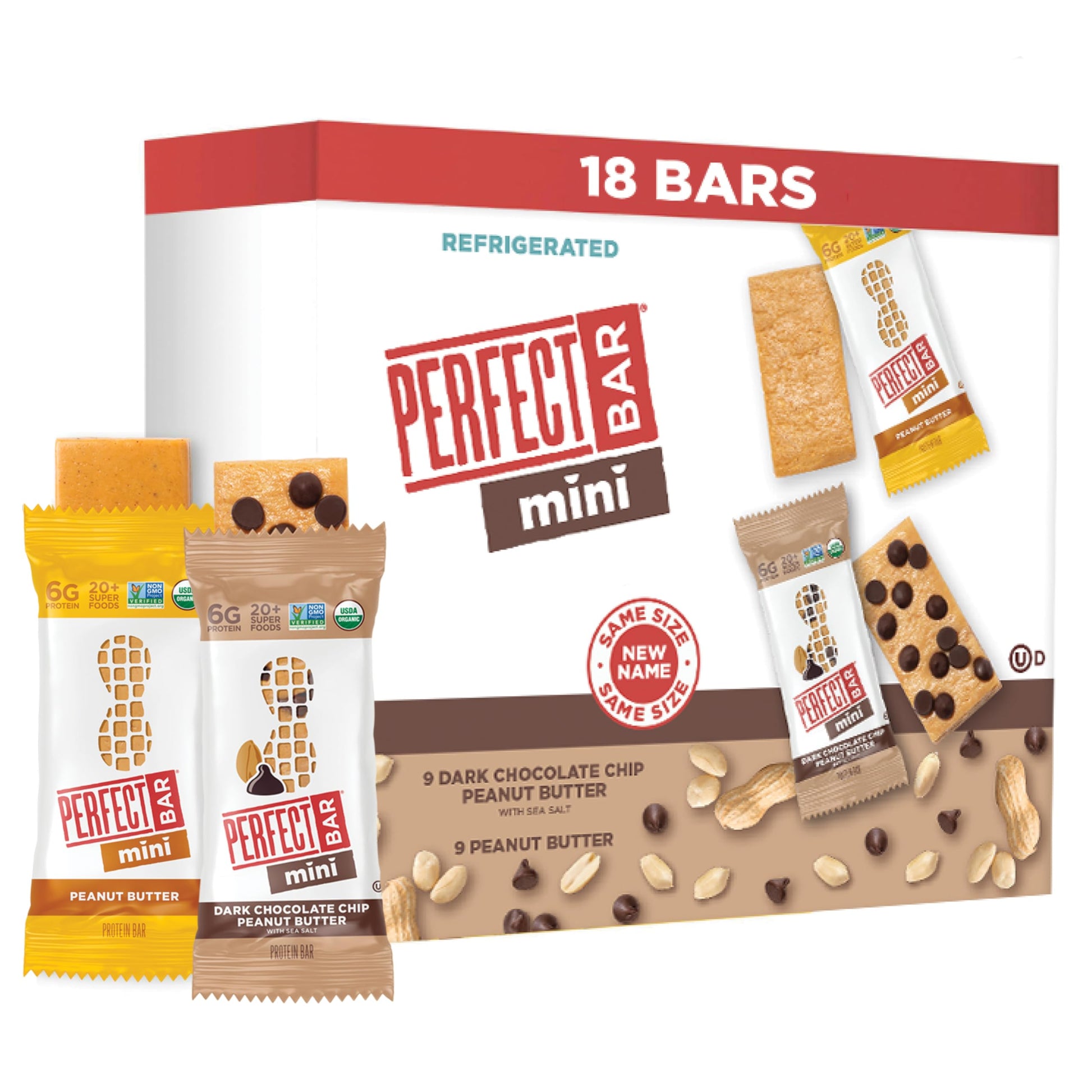 Perfect Bar Mini Protein Snack Bars, Peanut Butter & Dark Chocolate, Organic, Gluten Free, 18 Count, .88 oz