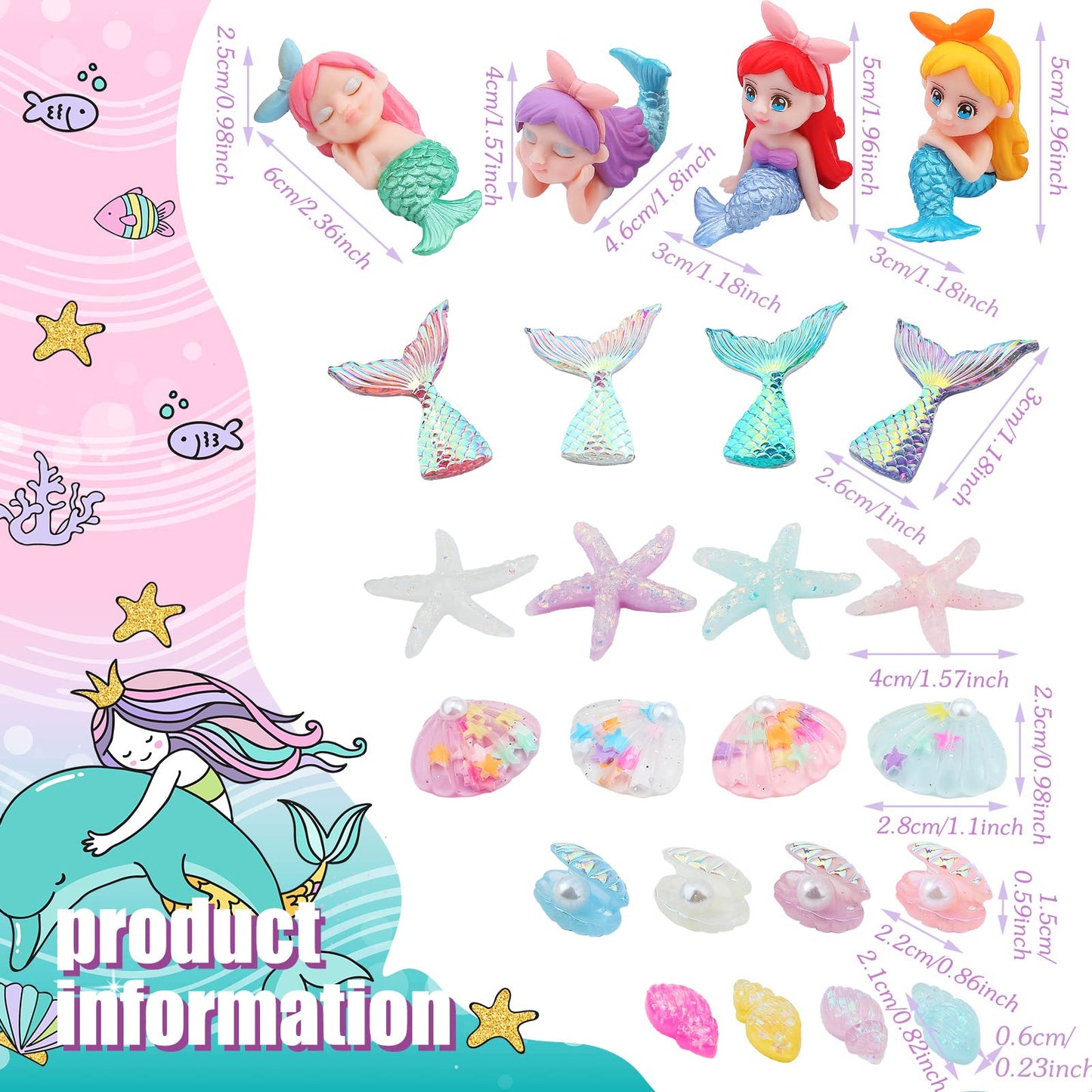 24 Pcs Mermaid Tail Cake Topper Star Conch Cake Cupcake Toppers Sea Creatures Beach Cake Decorations Pastel Under The Sea Cake D