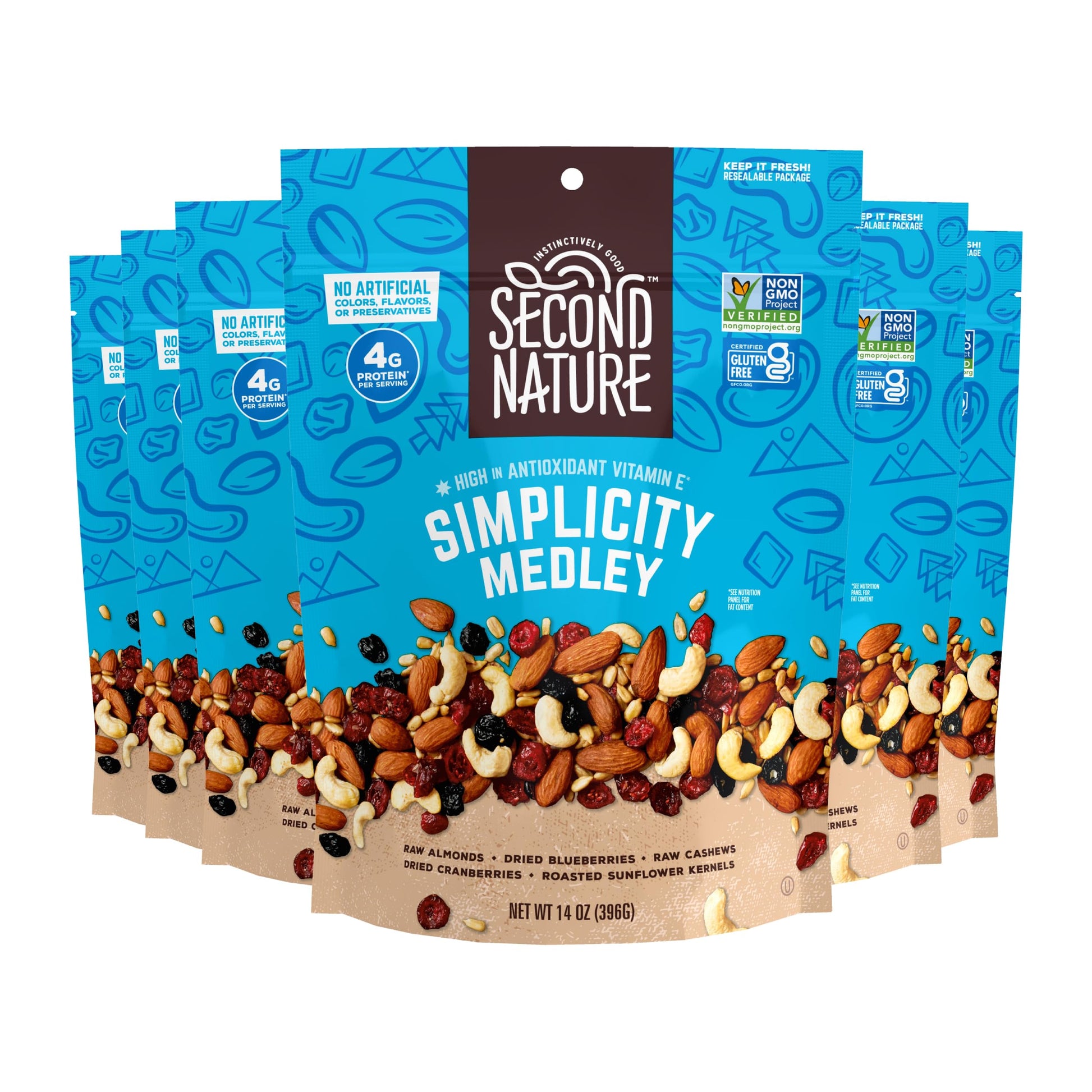 Second Nature Simplicity Medley Trail Mix - 14 Oz Resealable Snack Pouches (Pack Of 6), Certified Gluten-Free Snack - Dried Frui
