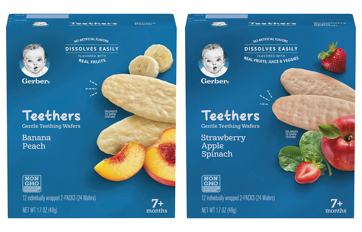 Gerber Teethers Varipk,1 Banana Peach 1 Strawberry Apple Spinach, 2 Ct