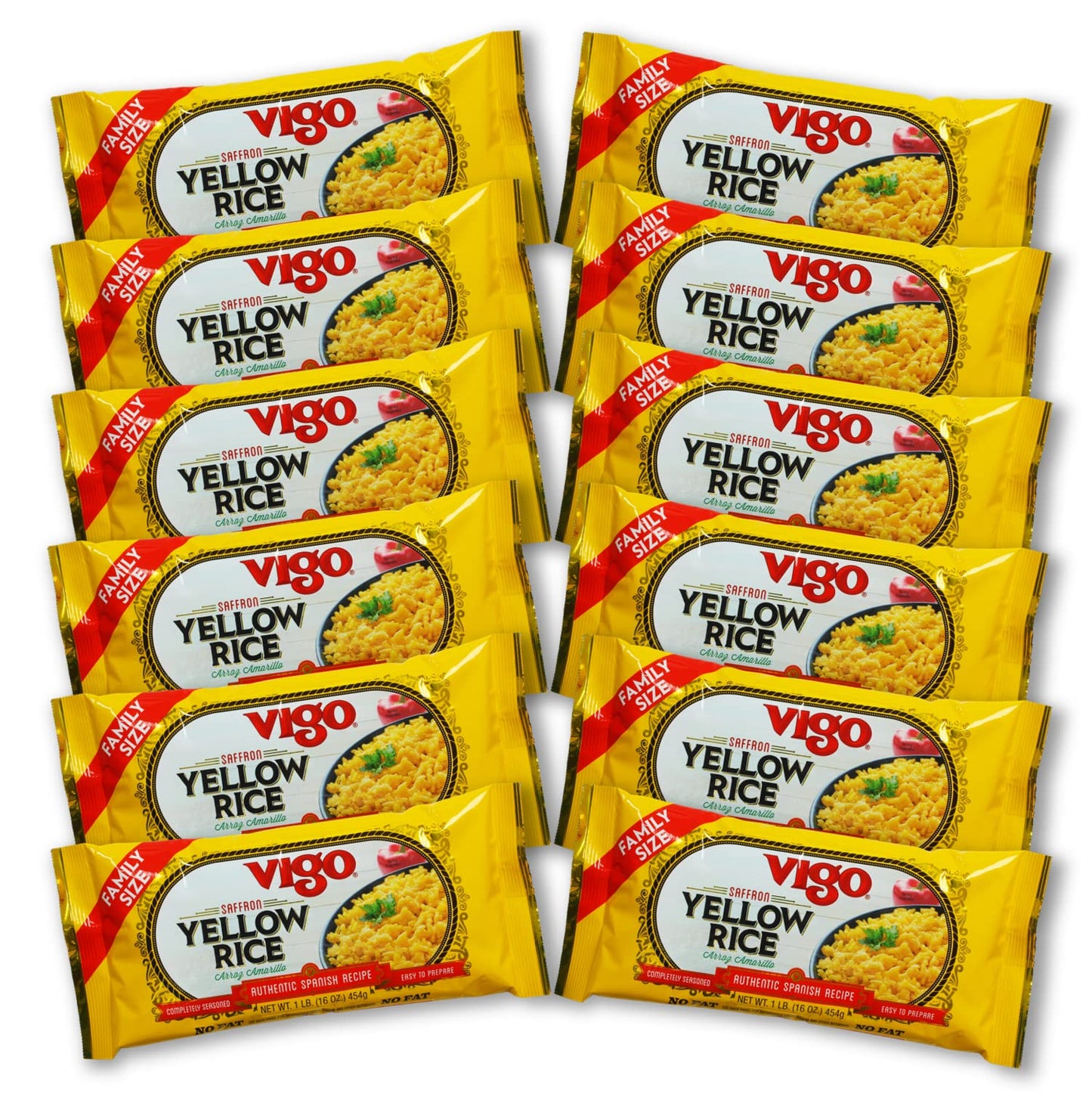 Vigo Authentic Saffron Yellow Rice, Low Fat, 16oz (Yellow Rice, 16 Ounce (Pack of 12))