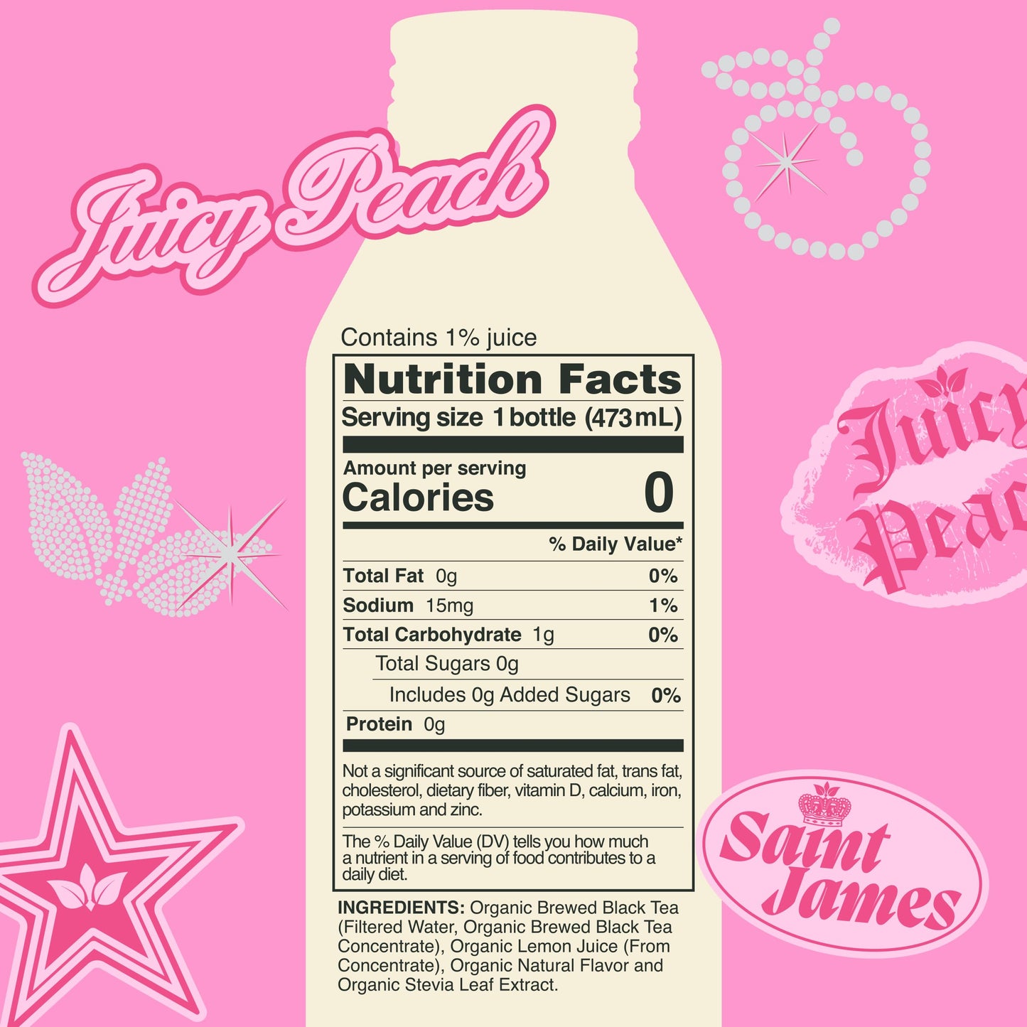 Saint James Iced Tea x Juicy Couture Limited Edition - Organic Black Tea - Non-GMO  Gluten Free  Zero Calorie  Zero Sugar - Juicy Peach  12 Pack (16 fl oz each)